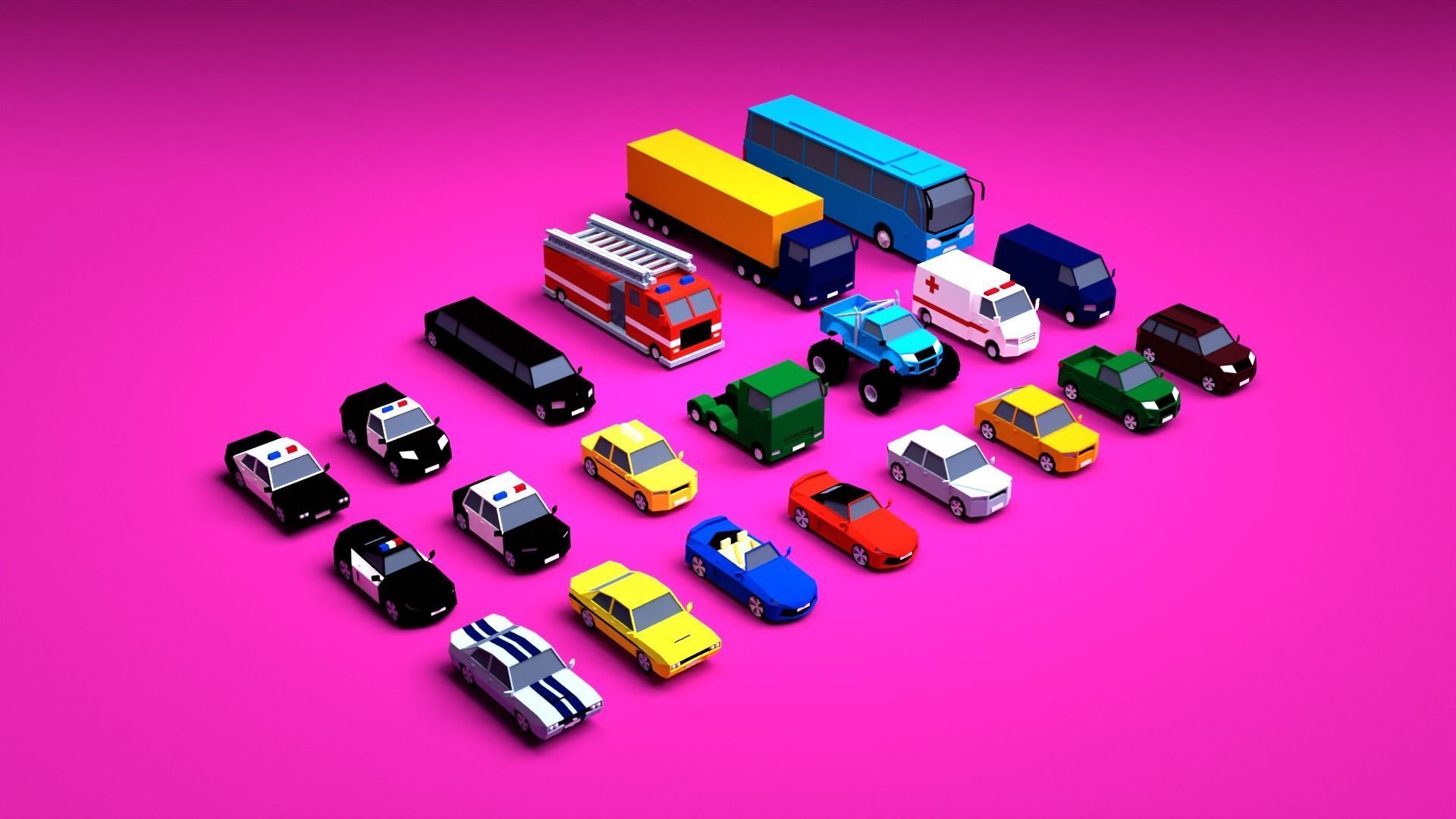 Free Low Poly Vehicles Pack free VR / AR / low-poly 3D model | CGTrader