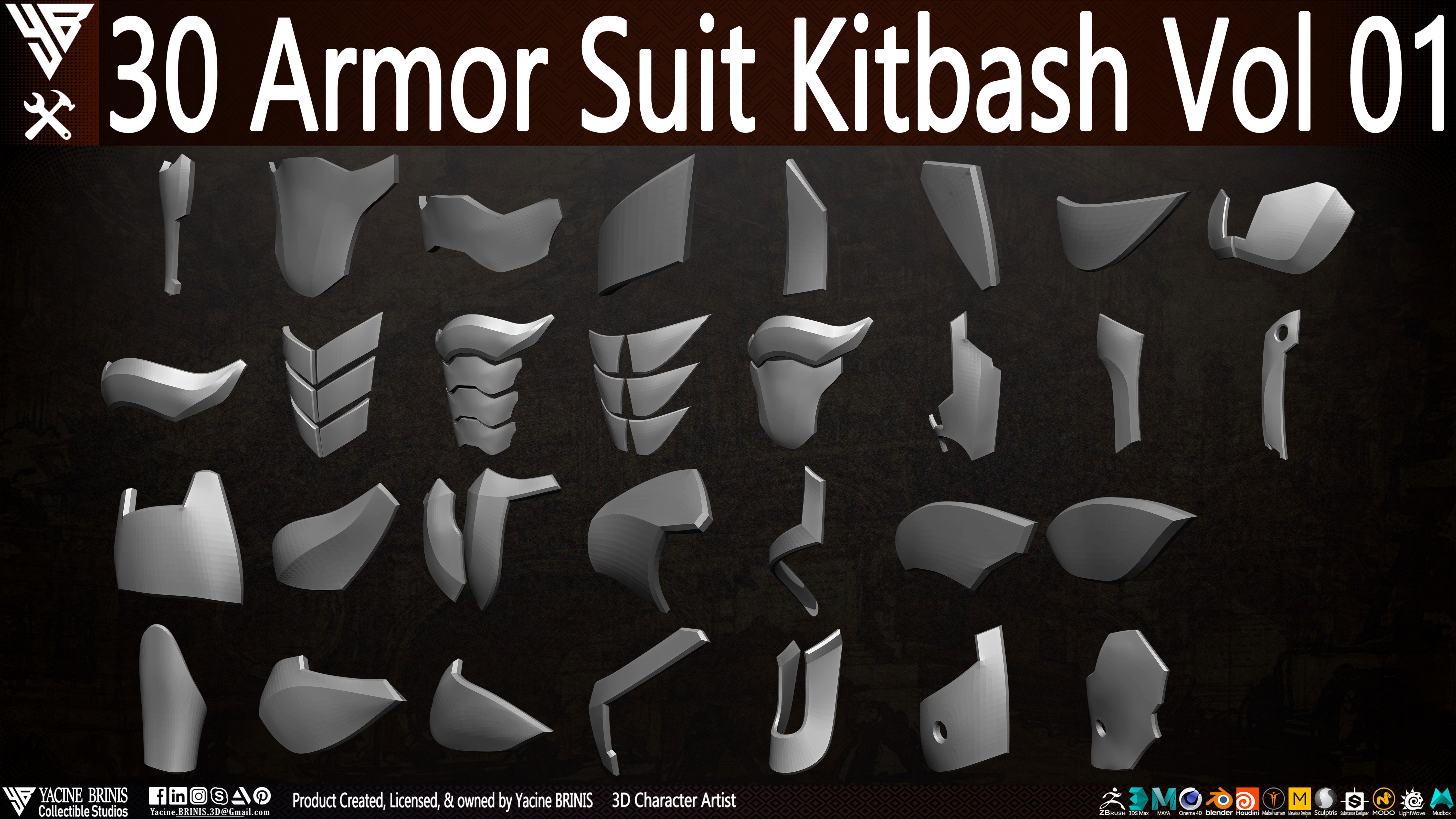 30 Armor Suit Kitbash Vol 01 Low-poly 3D model_11