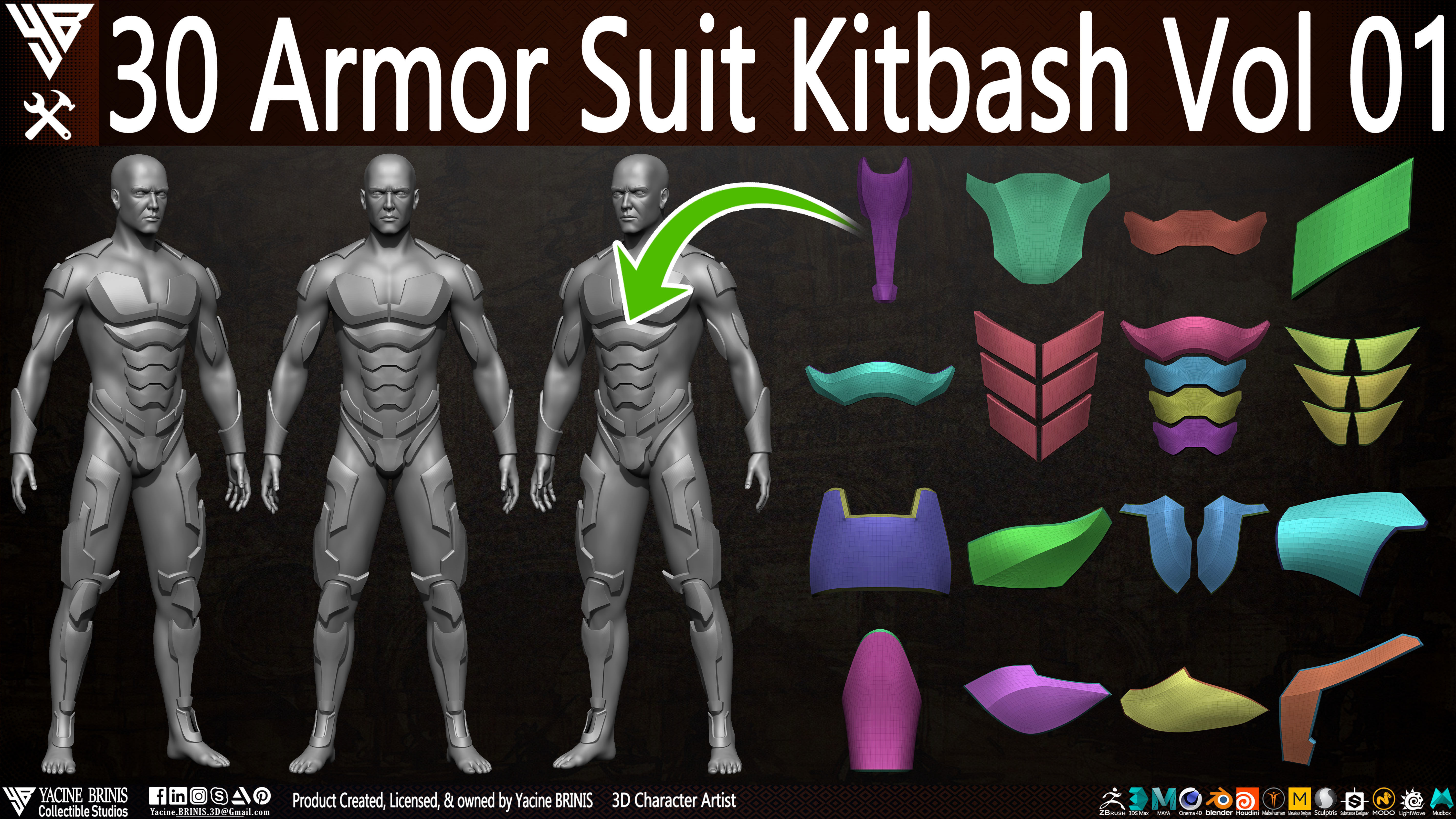 30 Armor Suit Kitbash Vol 01 Low-poly 3D model_1