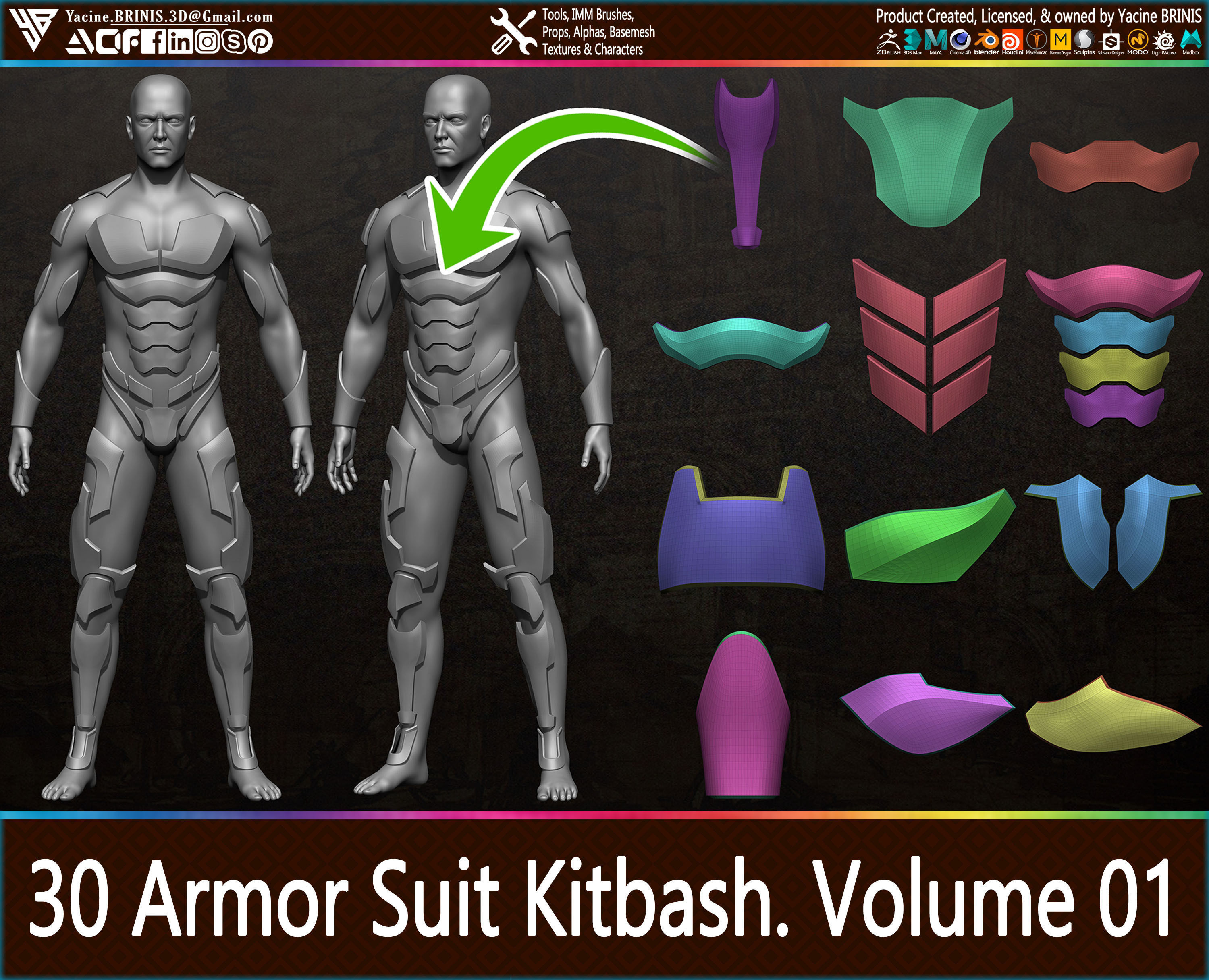 30 Armor Suit Kitbash Vol 01 Low-poly 3D model_5