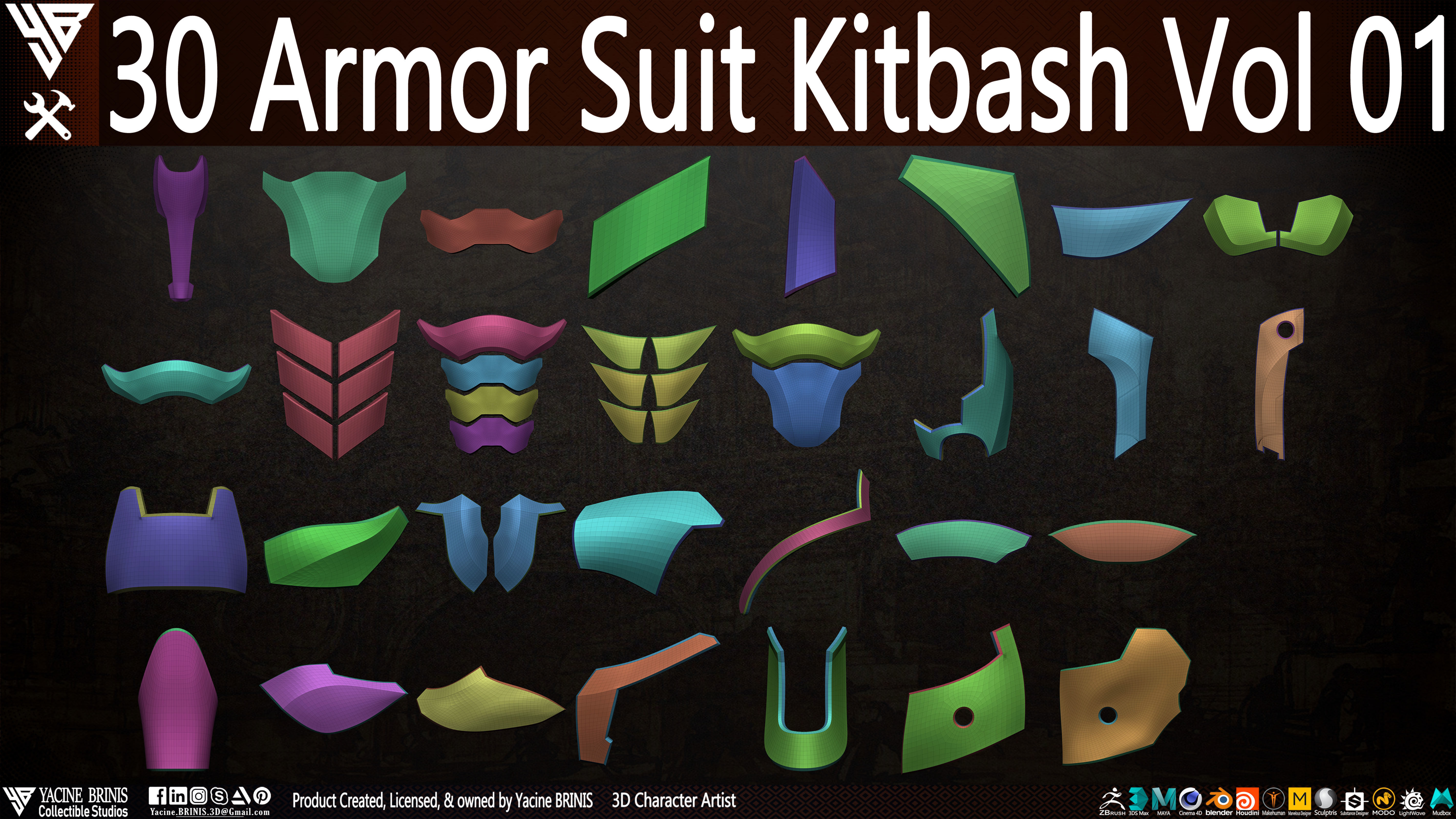 30 Armor Suit Kitbash Vol 01 Low-poly 3D model_4