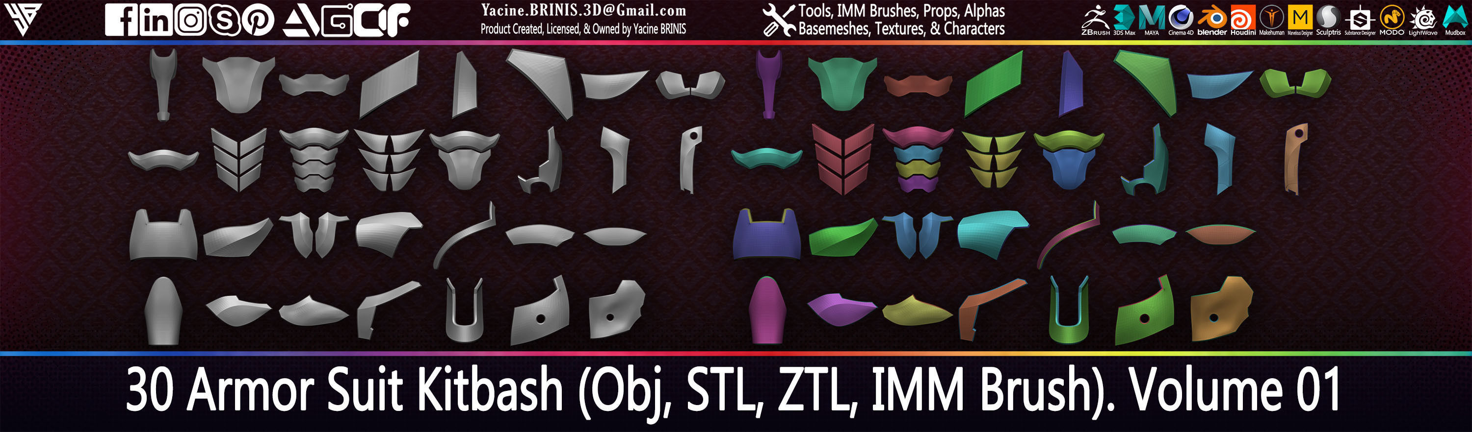 30 Armor Suit Kitbash Vol 01 Low-poly 3D model_6