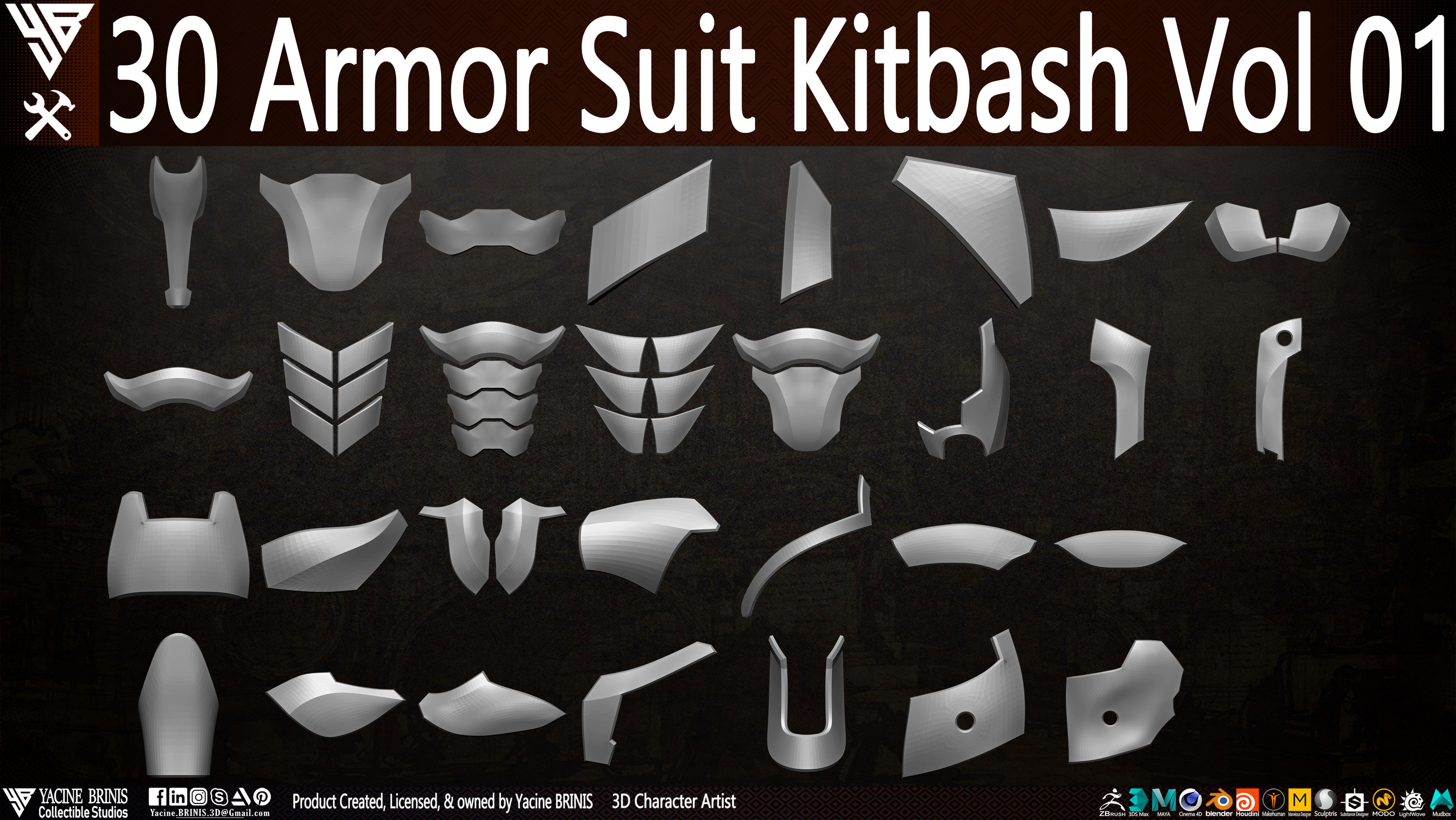 30 Armor Suit Kitbash Vol 01 Low-poly 3D model_2