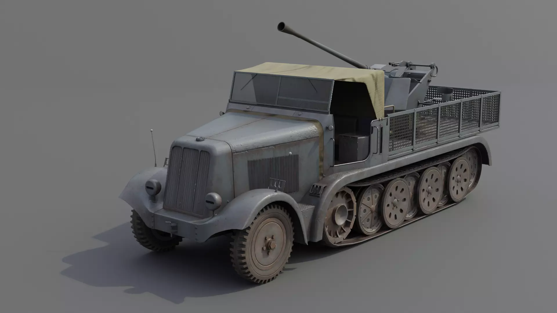 Sd kfz 6-2 Anti Aircraft Gun Low-poly 3D model_0