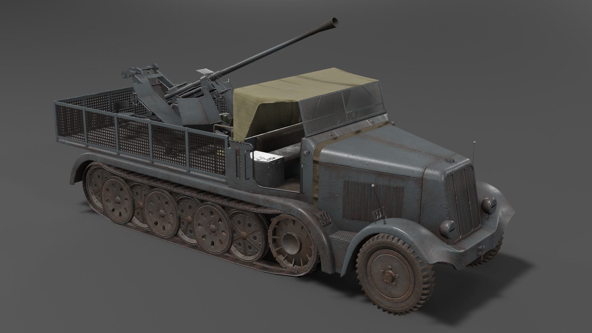 Sd kfz 6-2 Anti Aircraft Gun Low-poly 3D model_5