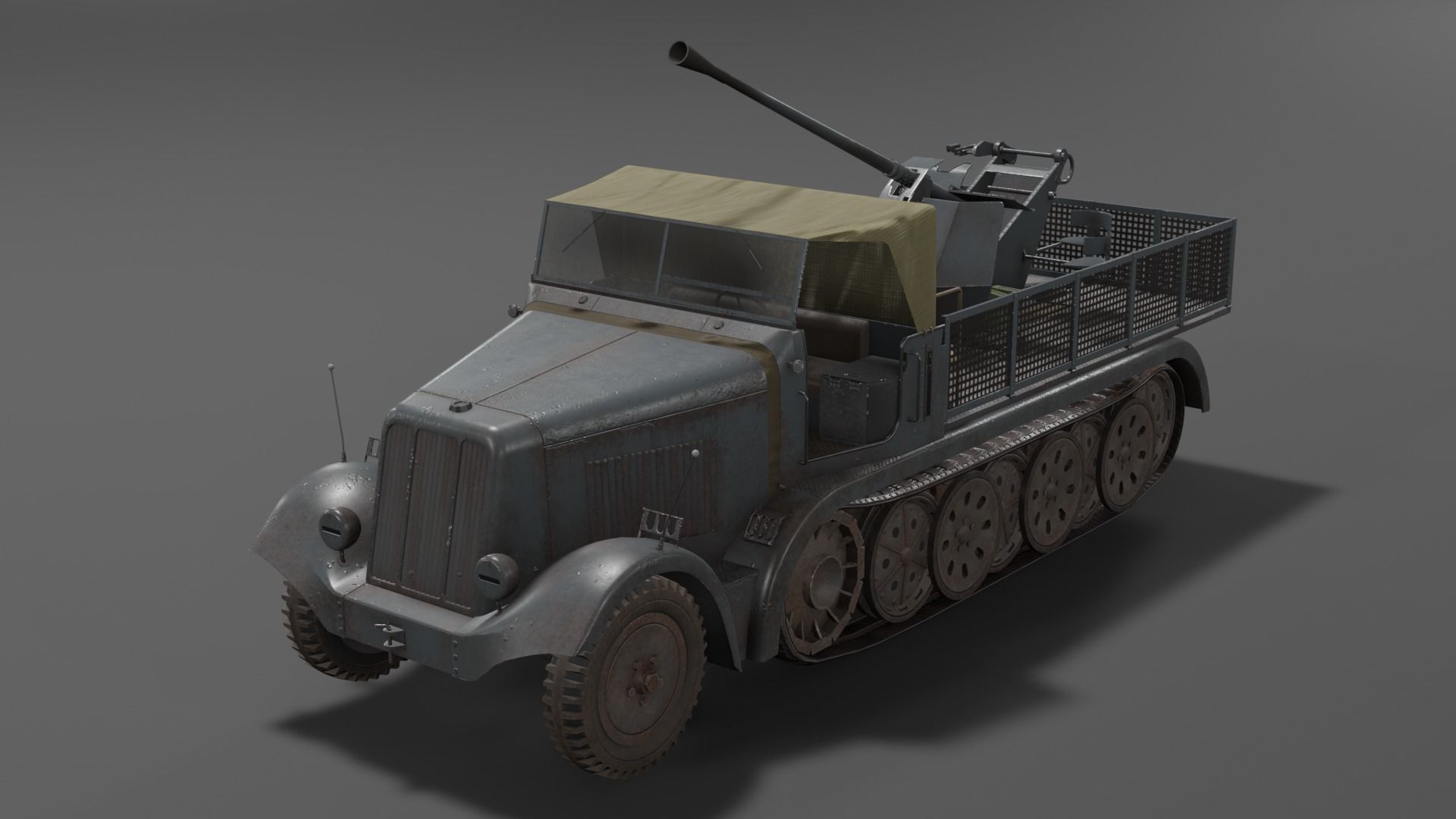 Sd kfz 6-2 Anti Aircraft Gun Low-poly 3D model_2