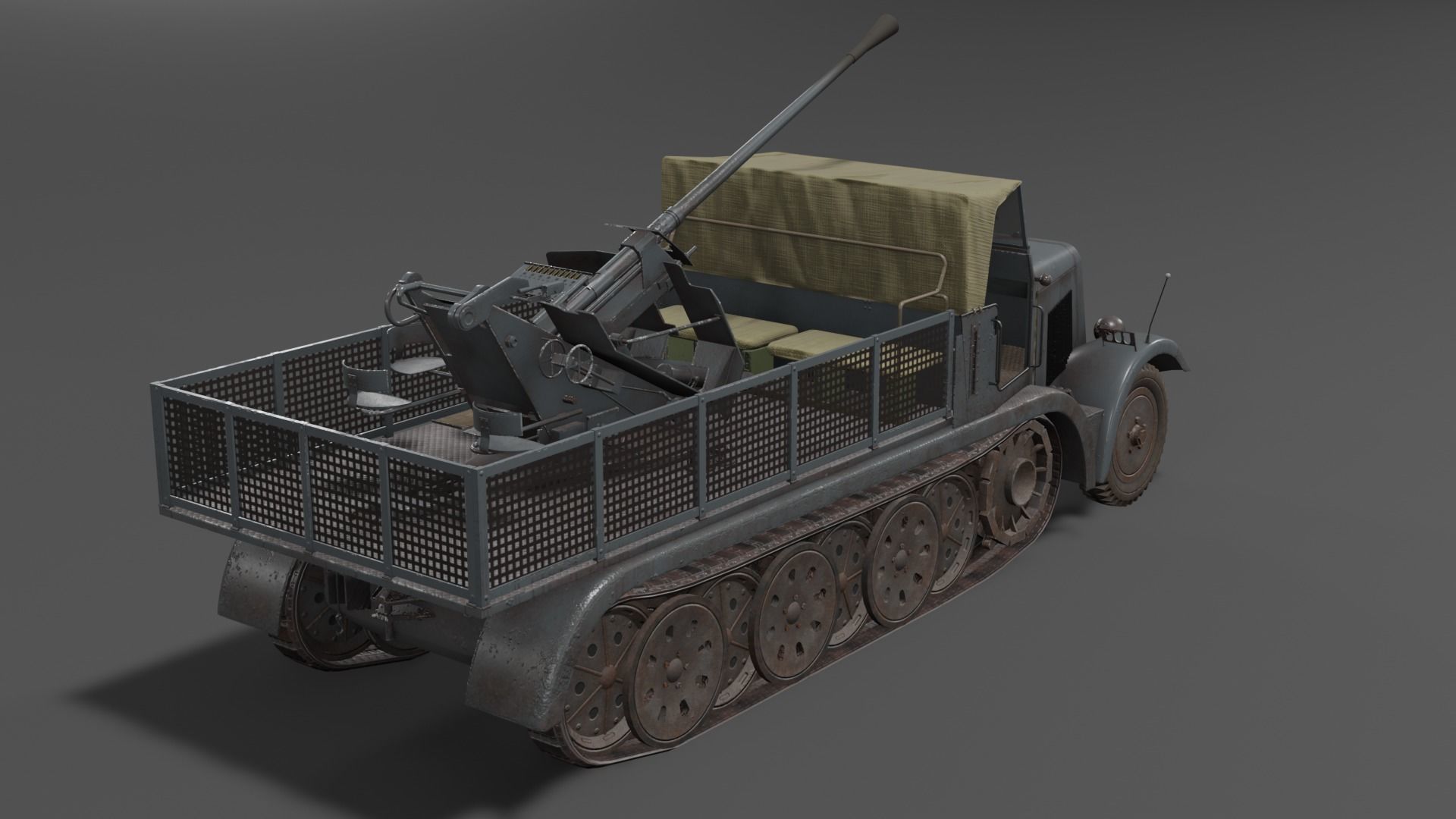 Sd kfz 6-2 Anti Aircraft Gun Low-poly 3D model_4