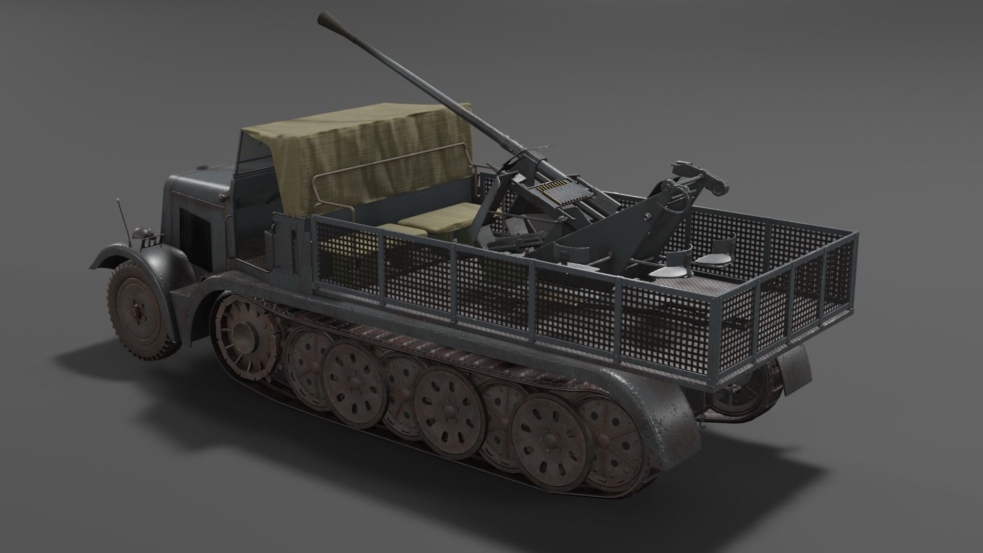 Sd kfz 6-2 Anti Aircraft Gun Low-poly 3D model_3