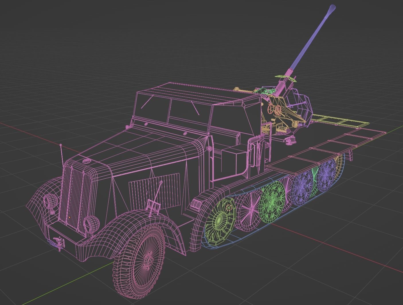 Sd kfz 6-2 Anti Aircraft Gun Low-poly 3D model_6