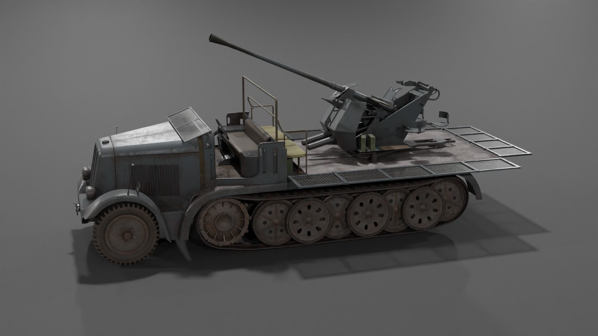 Sd kfz 6-2 Anti Aircraft Gun Low-poly 3D model_11