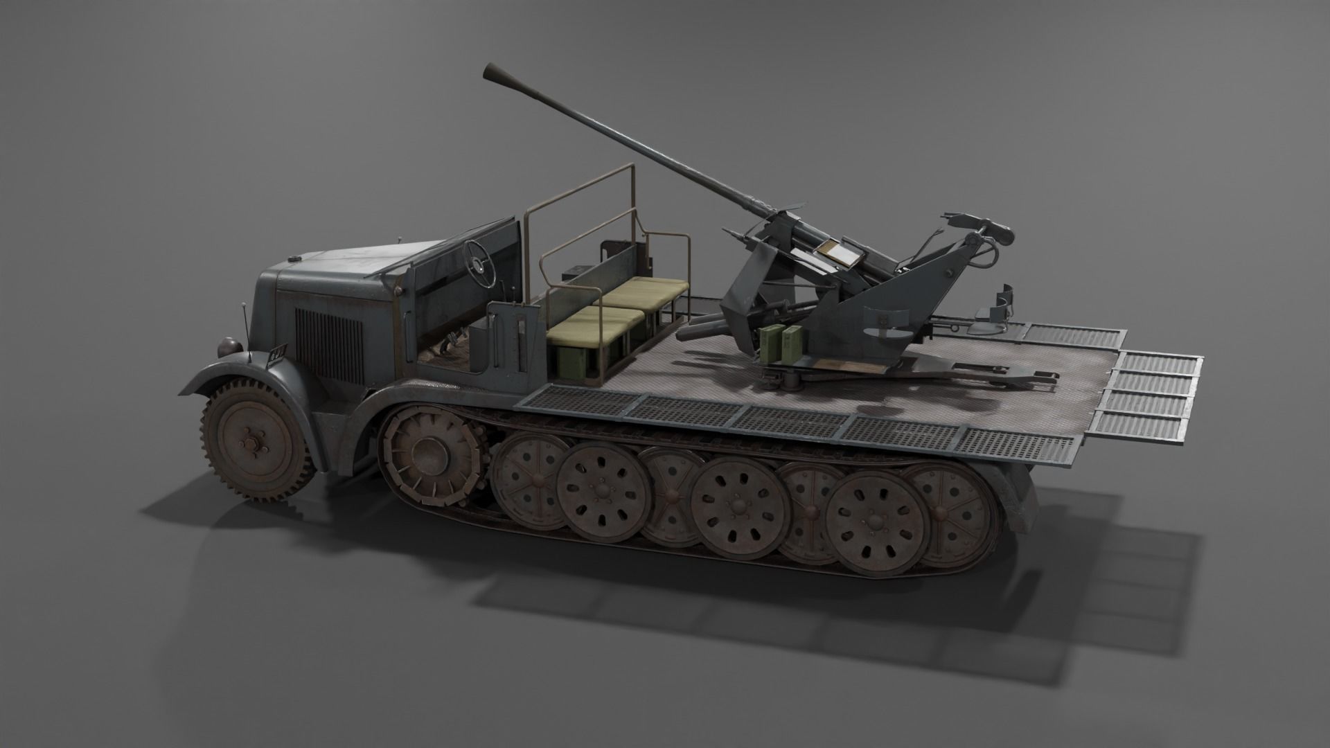 Sd kfz 6-2 Anti Aircraft Gun Low-poly 3D model_12