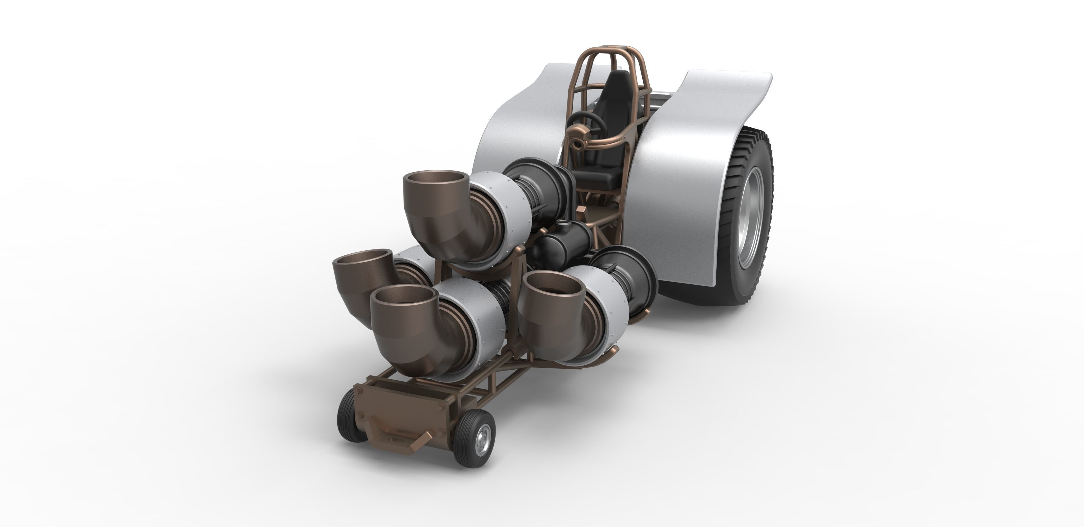 Pulling tractor with 4 jet engines V2 Scale 1 to 25 3D print model_3