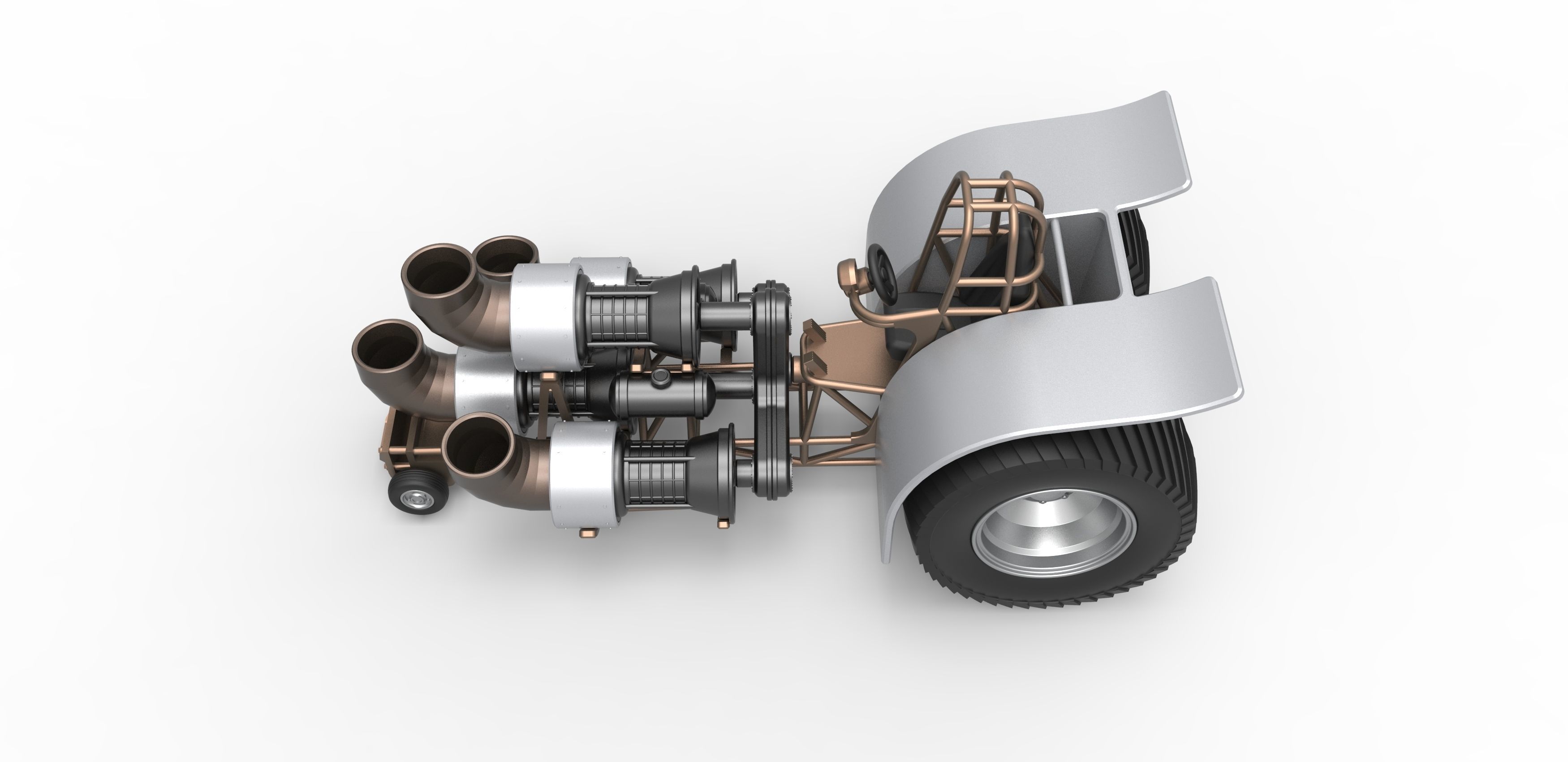 Pulling tractor with 4 jet engines V2 Scale 1 to 25 3D print model_8