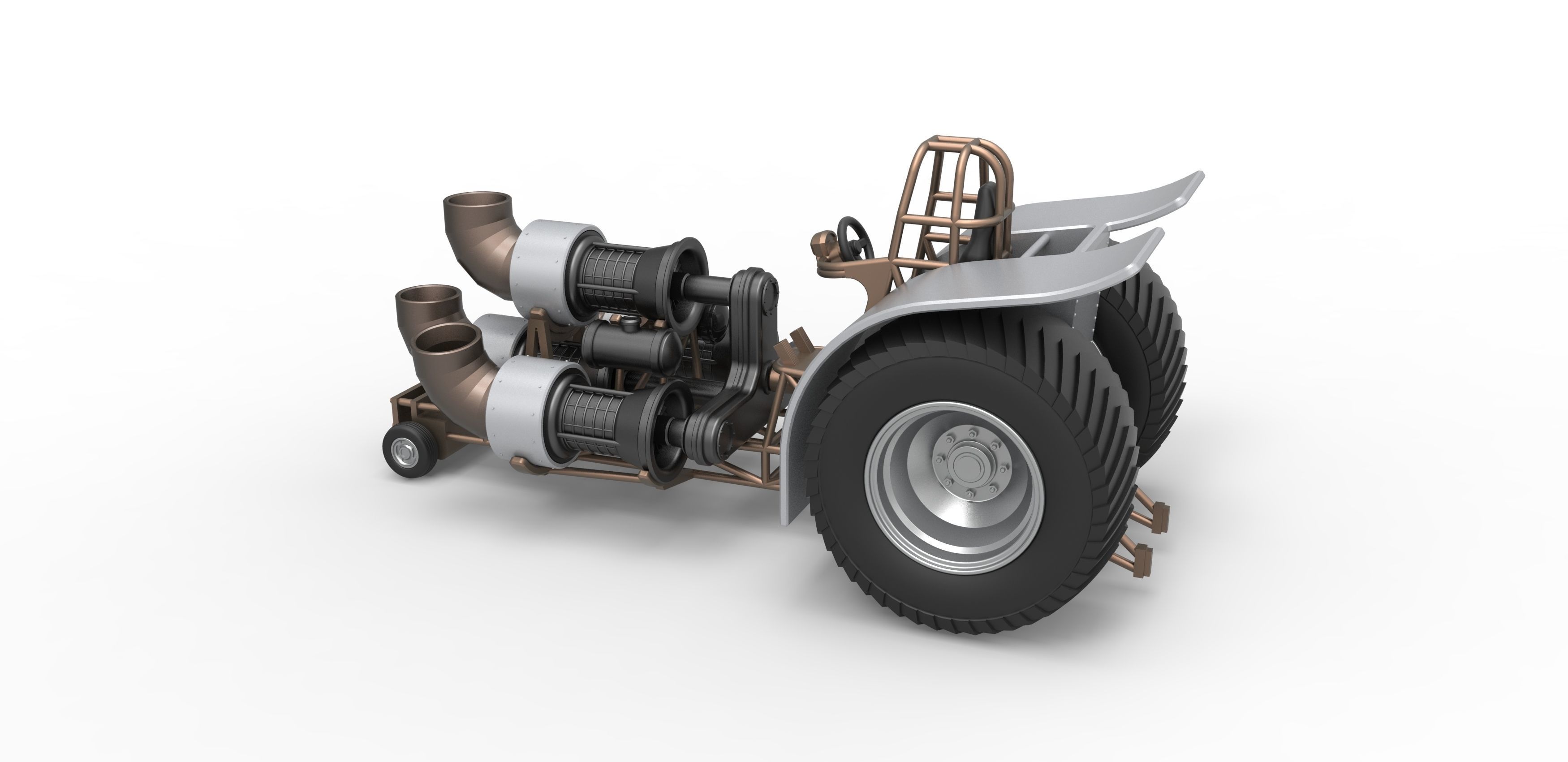 Pulling tractor with 4 jet engines V2 Scale 1 to 25 3D print model_10