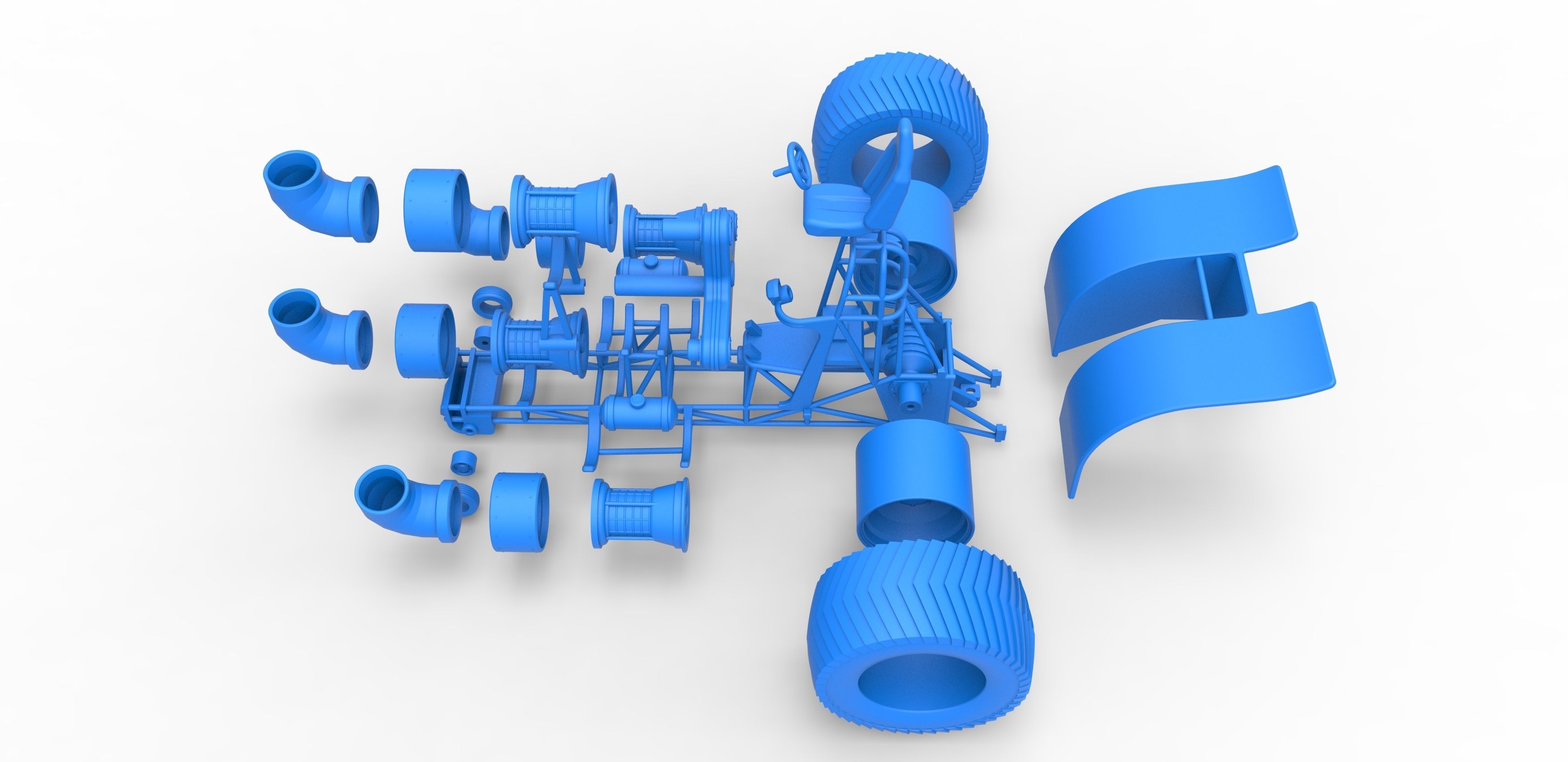 Pulling tractor with 4 jet engines V2 Scale 1 to 25 3D print model_32