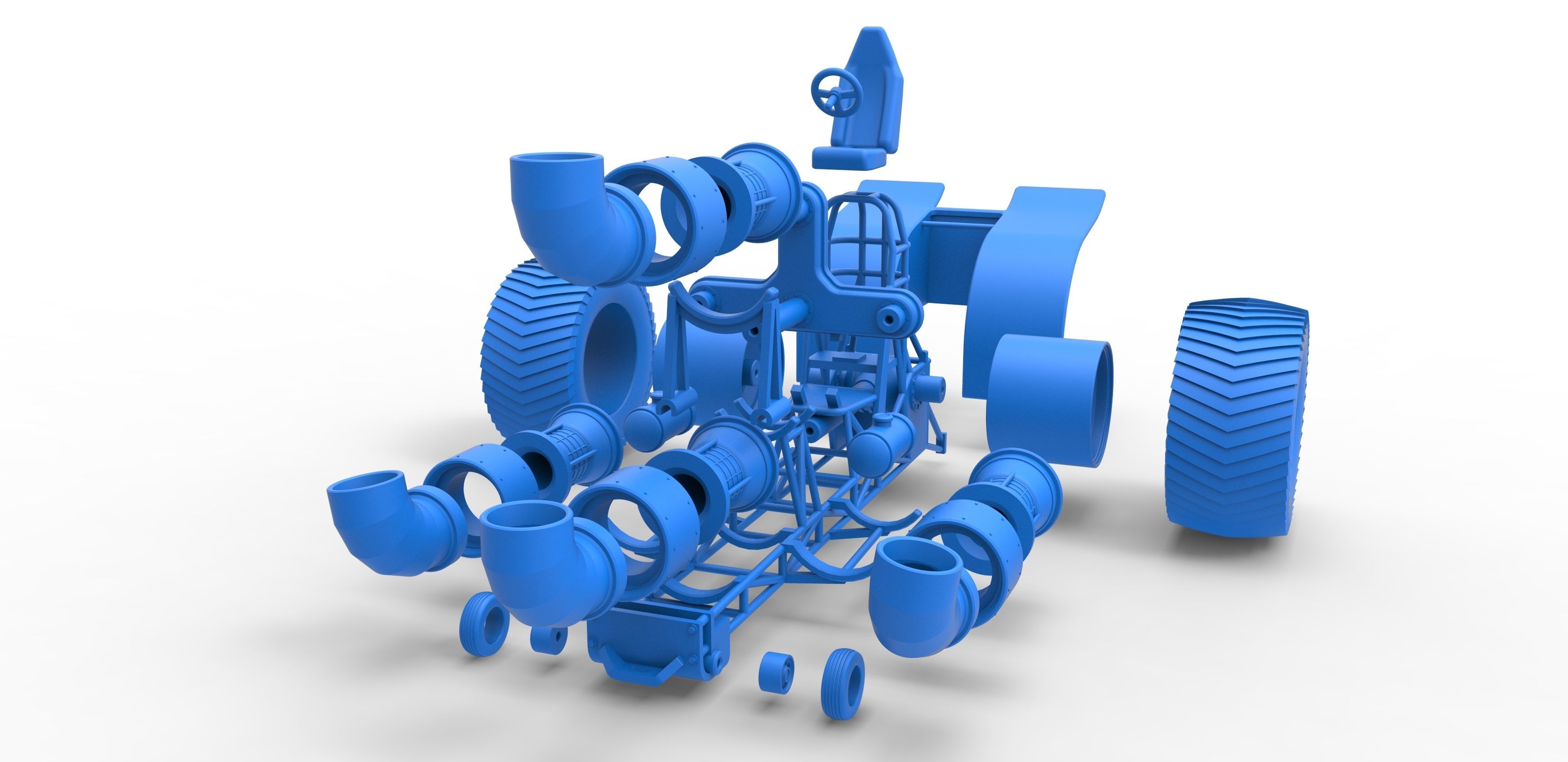 Pulling tractor with 4 jet engines V2 Scale 1 to 25 3D print model_30