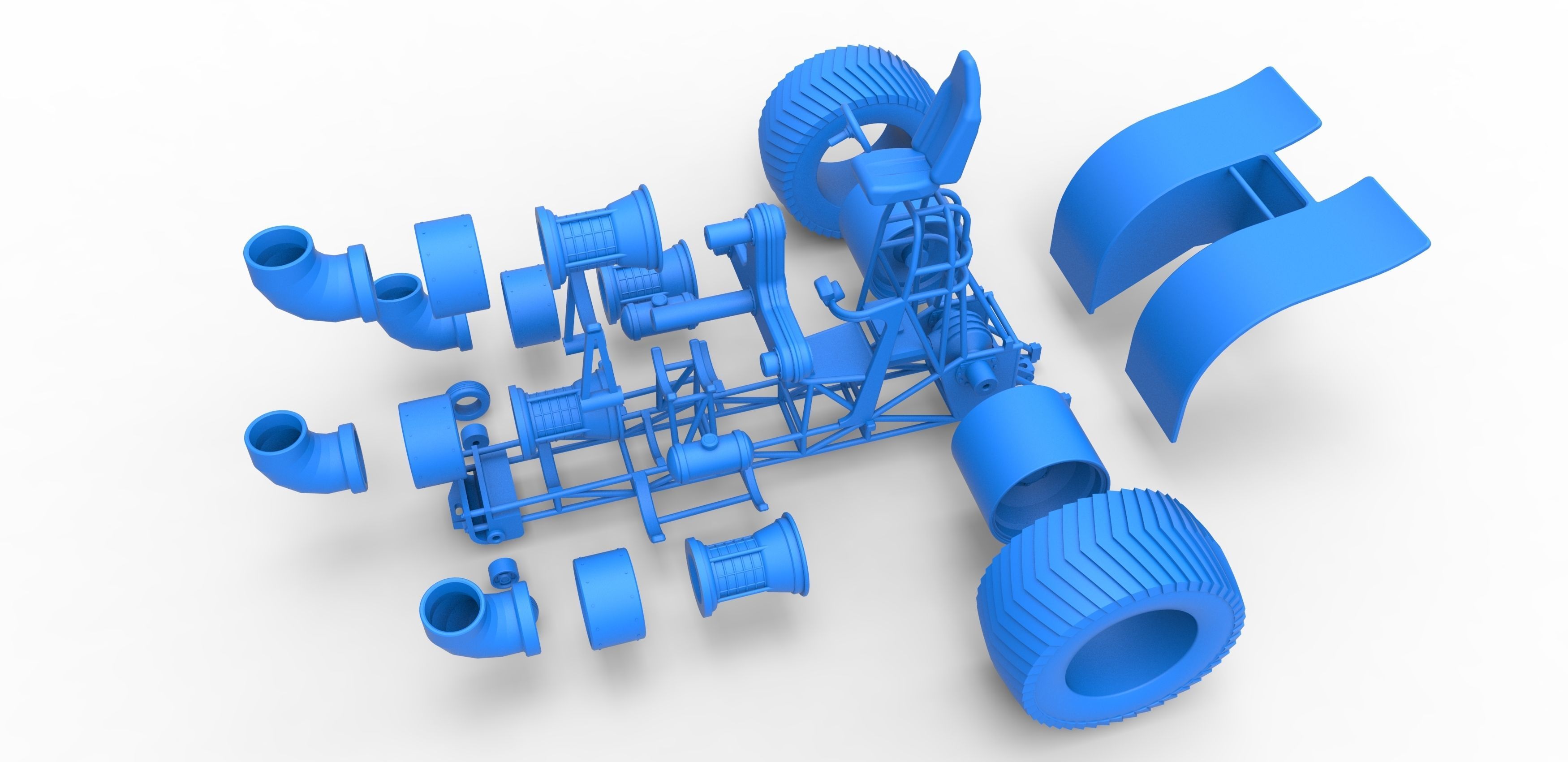 Pulling tractor with 4 jet engines V2 Scale 1 to 25 3D print model_28