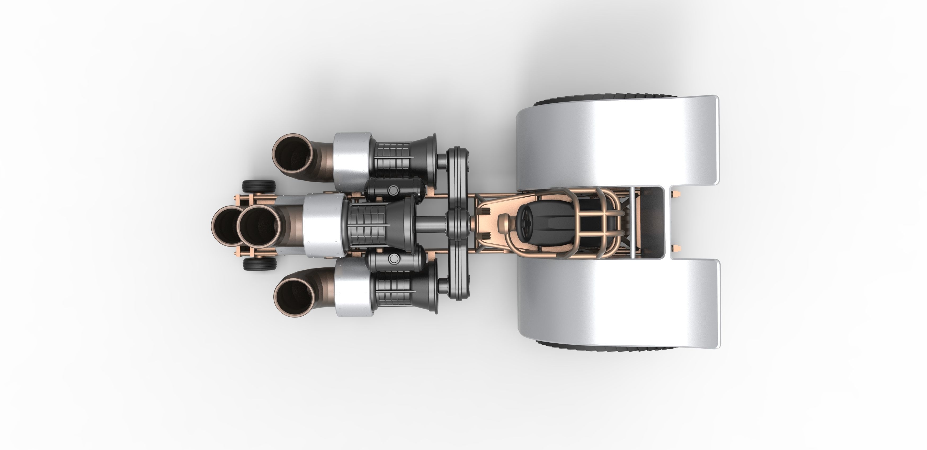 Pulling tractor with 4 jet engines V2 Scale 1 to 25 3D print model_9