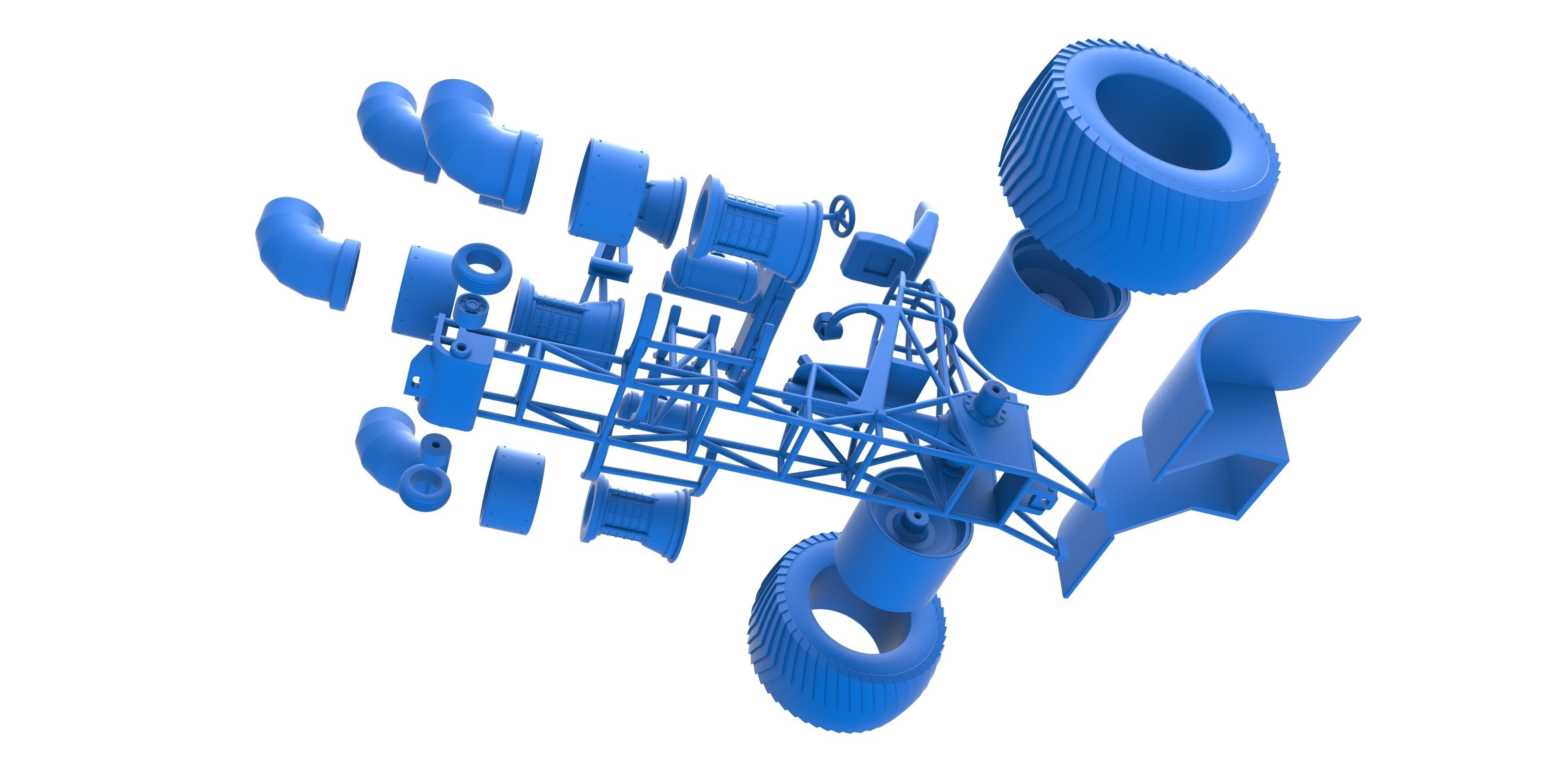 Pulling tractor with 4 jet engines V2 Scale 1 to 25 3D print model_29