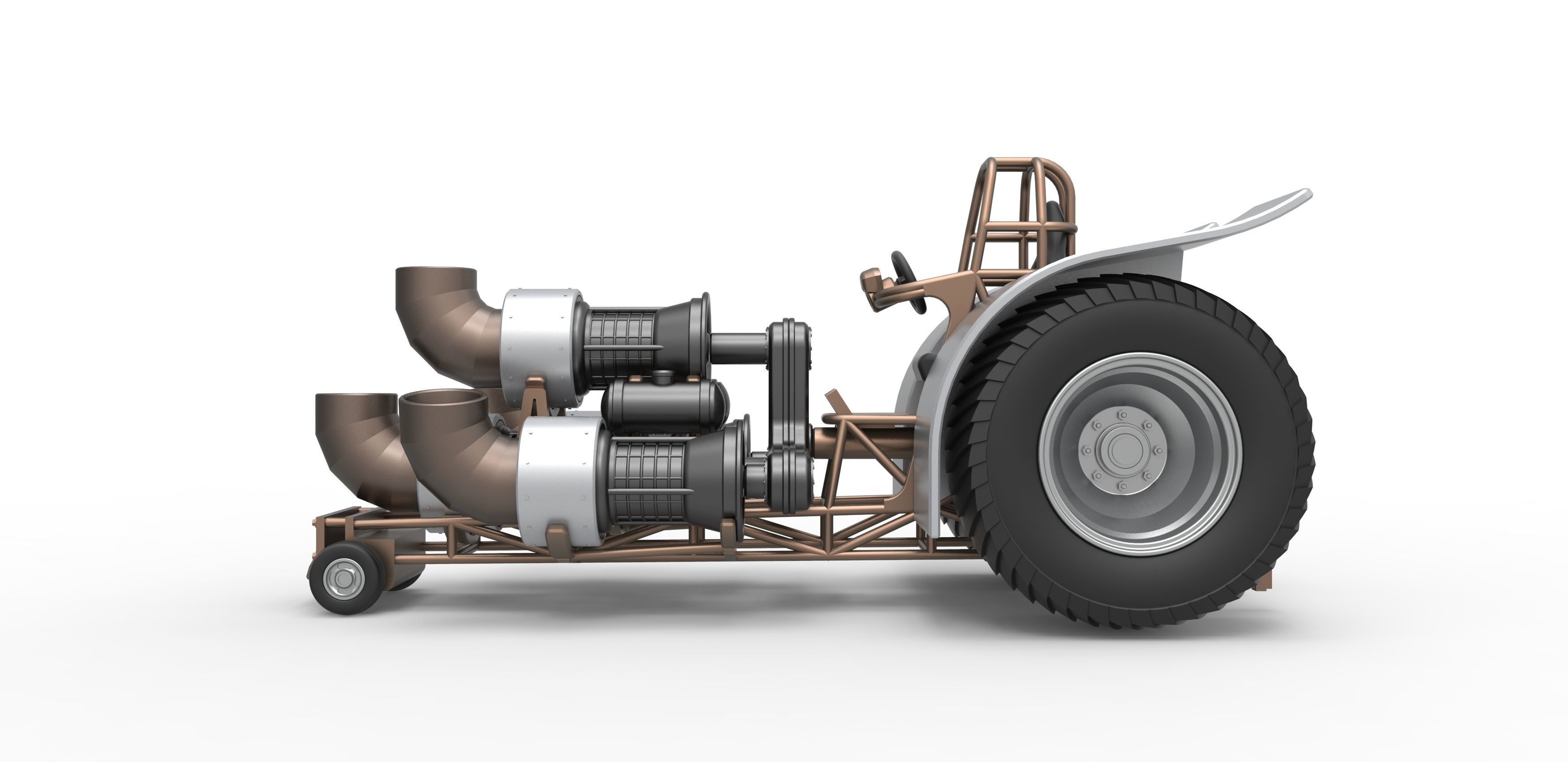 Pulling tractor with 4 jet engines V2 Scale 1 to 25 3D print model_7
