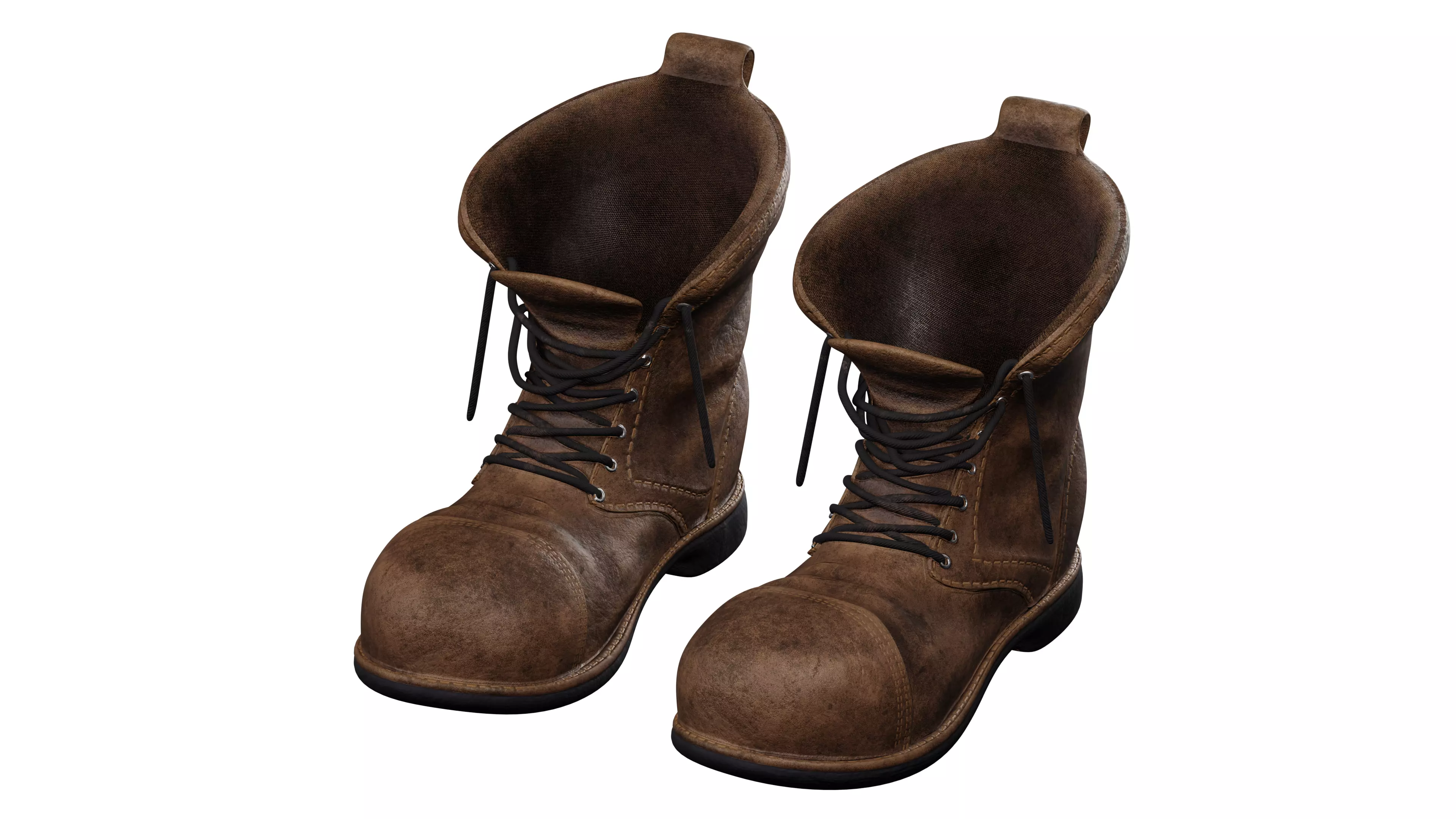 Old work boots Low-poly 3D model_0