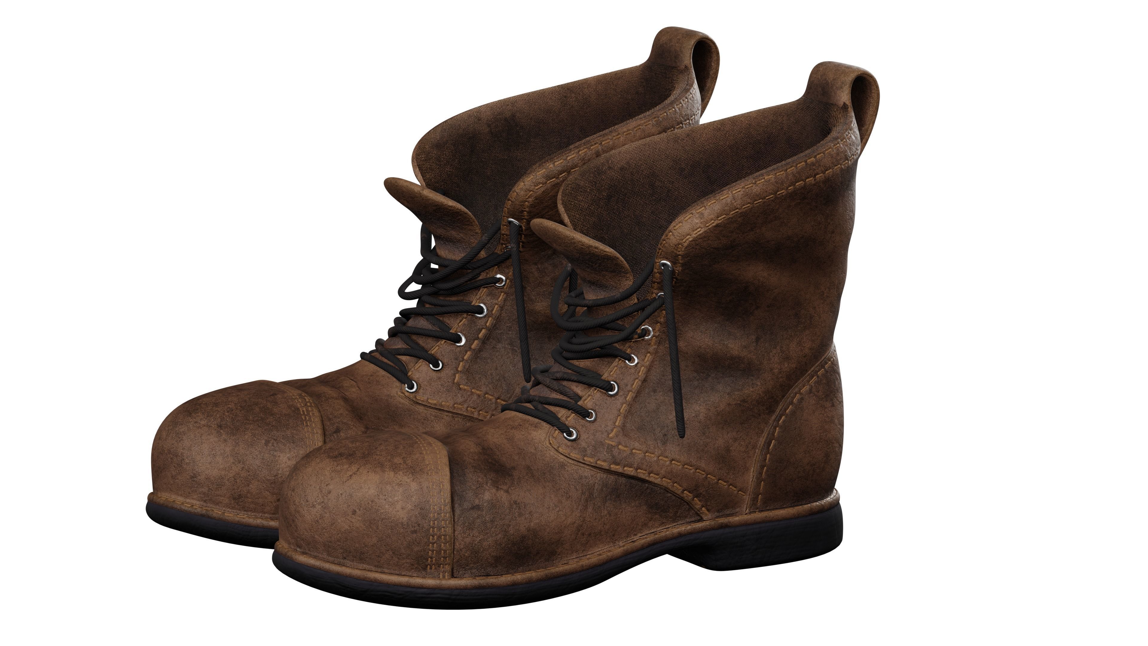 Old work boots Low-poly 3D model_1