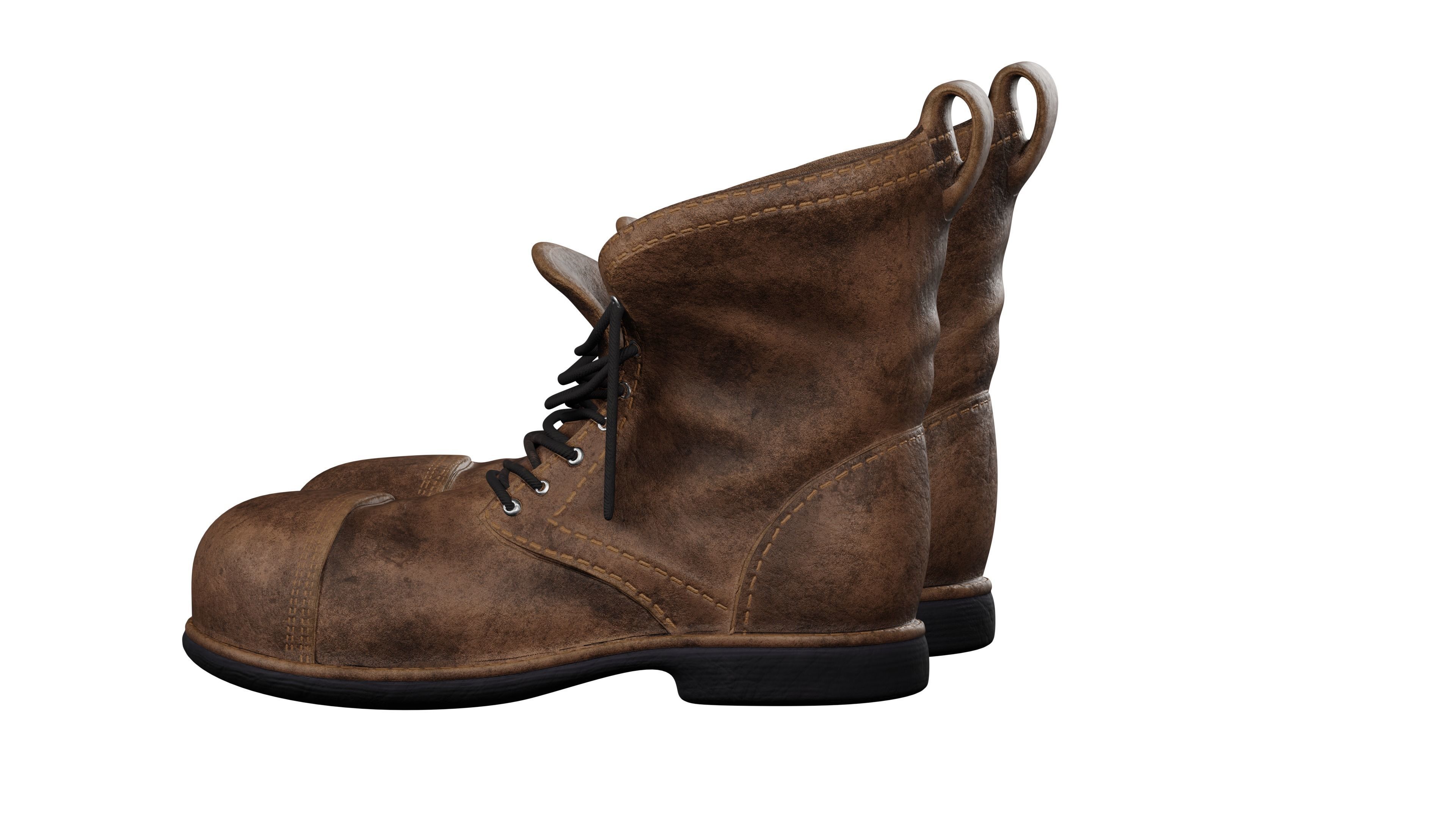 Old work boots Low-poly 3D model_2