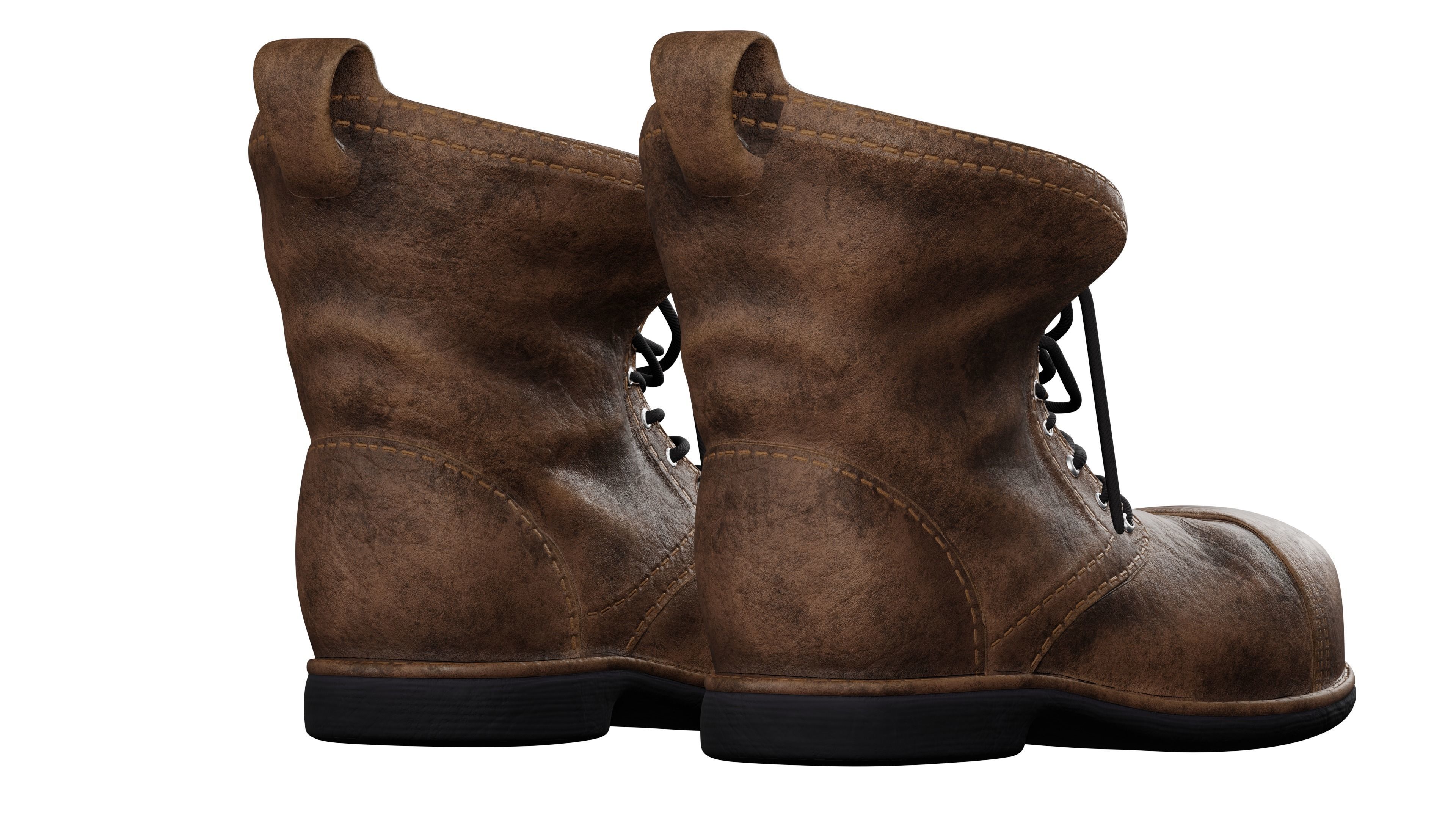 Old work boots Low-poly 3D model_4