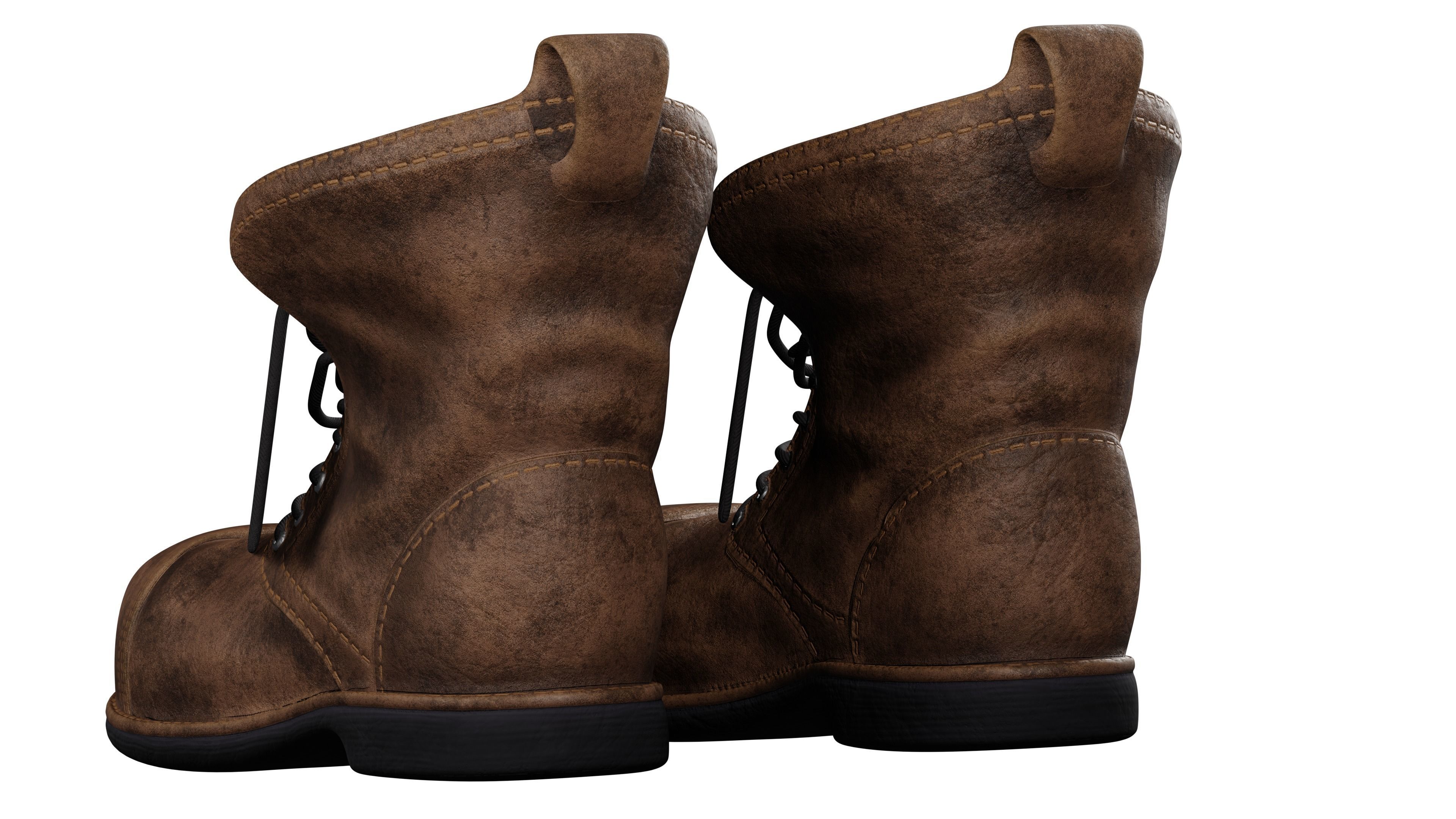 Old work boots Low-poly 3D model_3