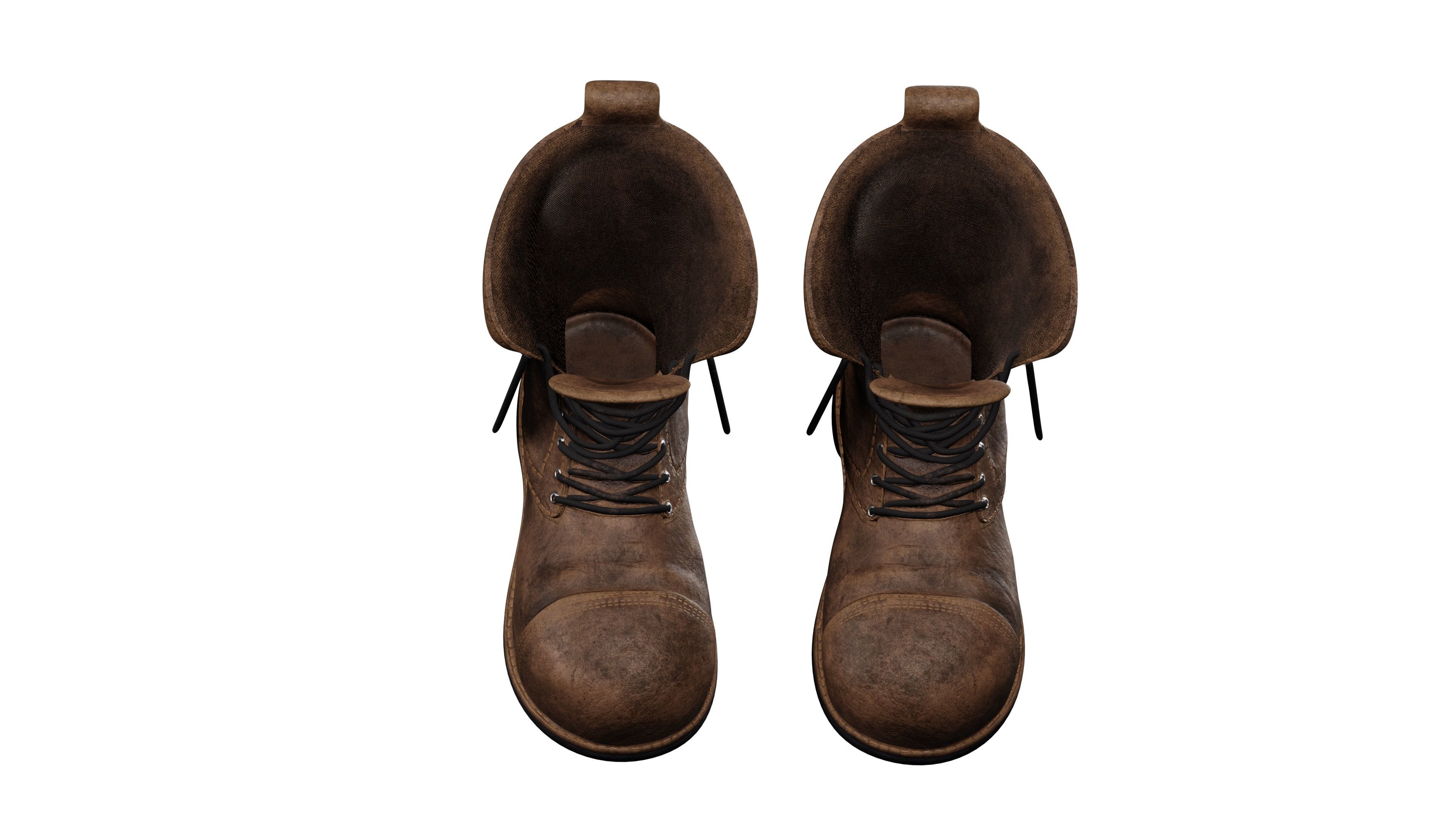 Old work boots Low-poly 3D model_6