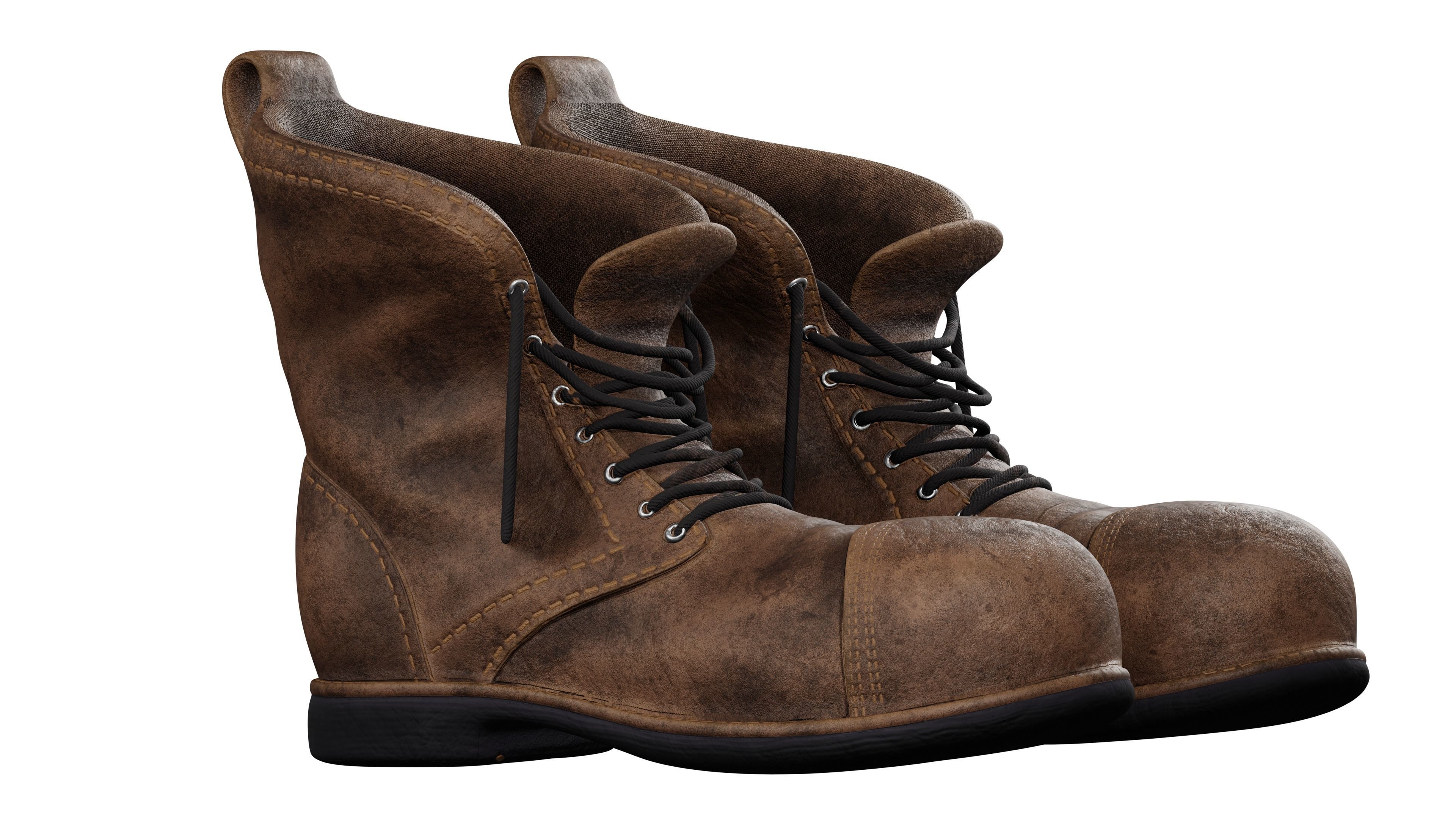 Old work boots Low-poly 3D model_5