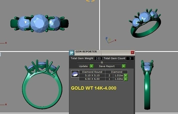 3 stone ring lucida 3D print model