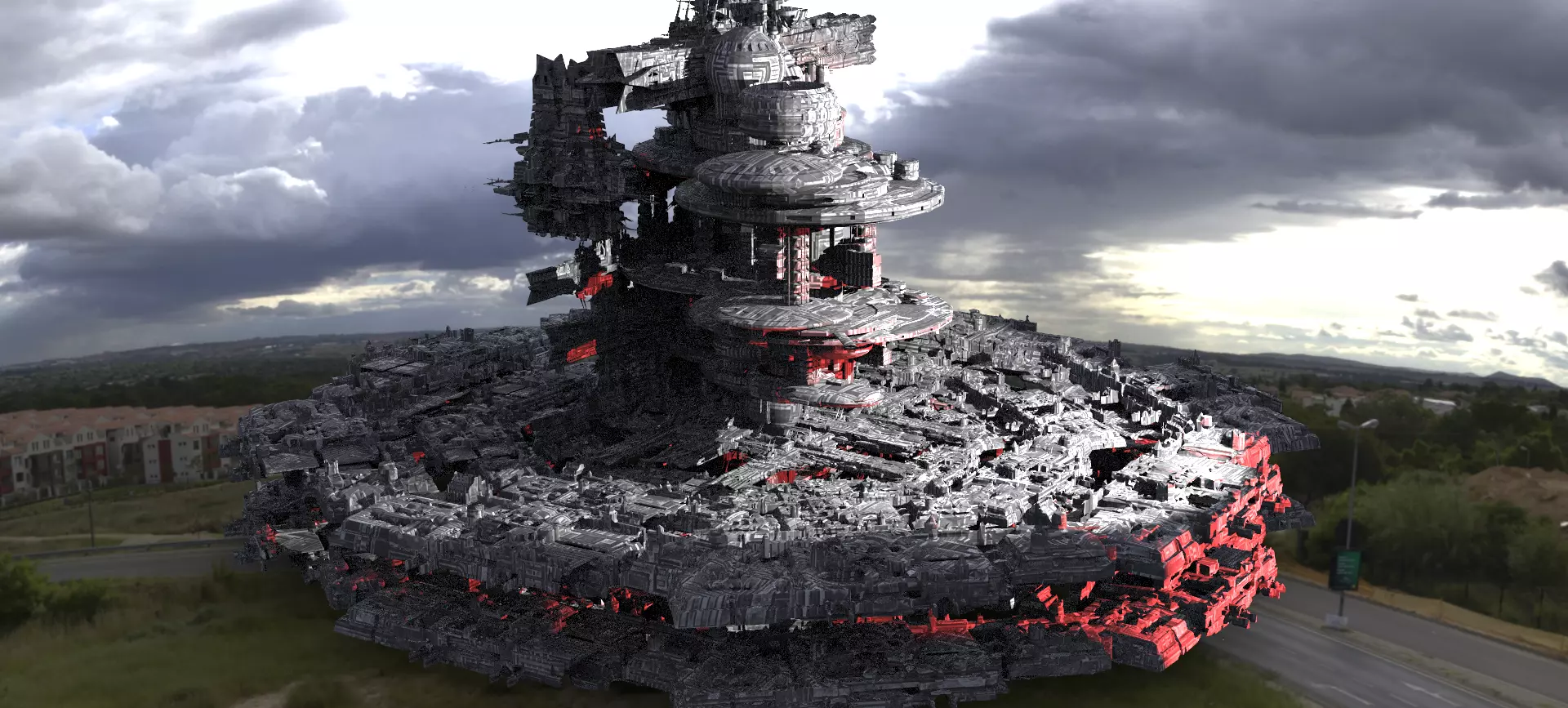 Sci-Fi City dystopia base City Ship 7 3 3D model