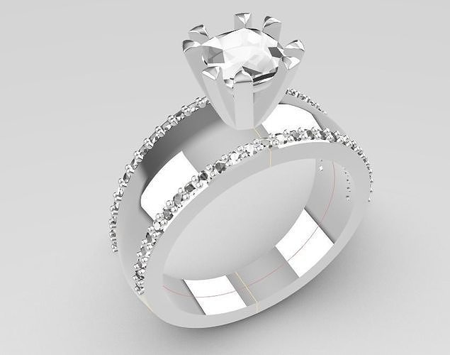 Cushion Diamond Engagement Ring 3D print model