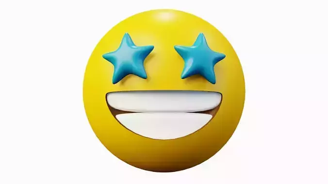 Starry Eyes Yellow Ball Emoticon Emoji or Smiley 3D model