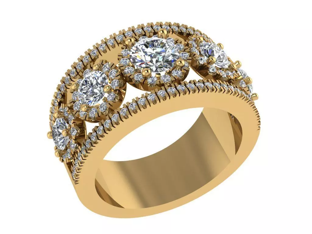 Ring271 gold ring with three round diamonds 3D print model