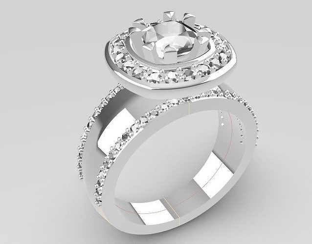 Halo Cushion Diamond Engagement Ring 3D print model