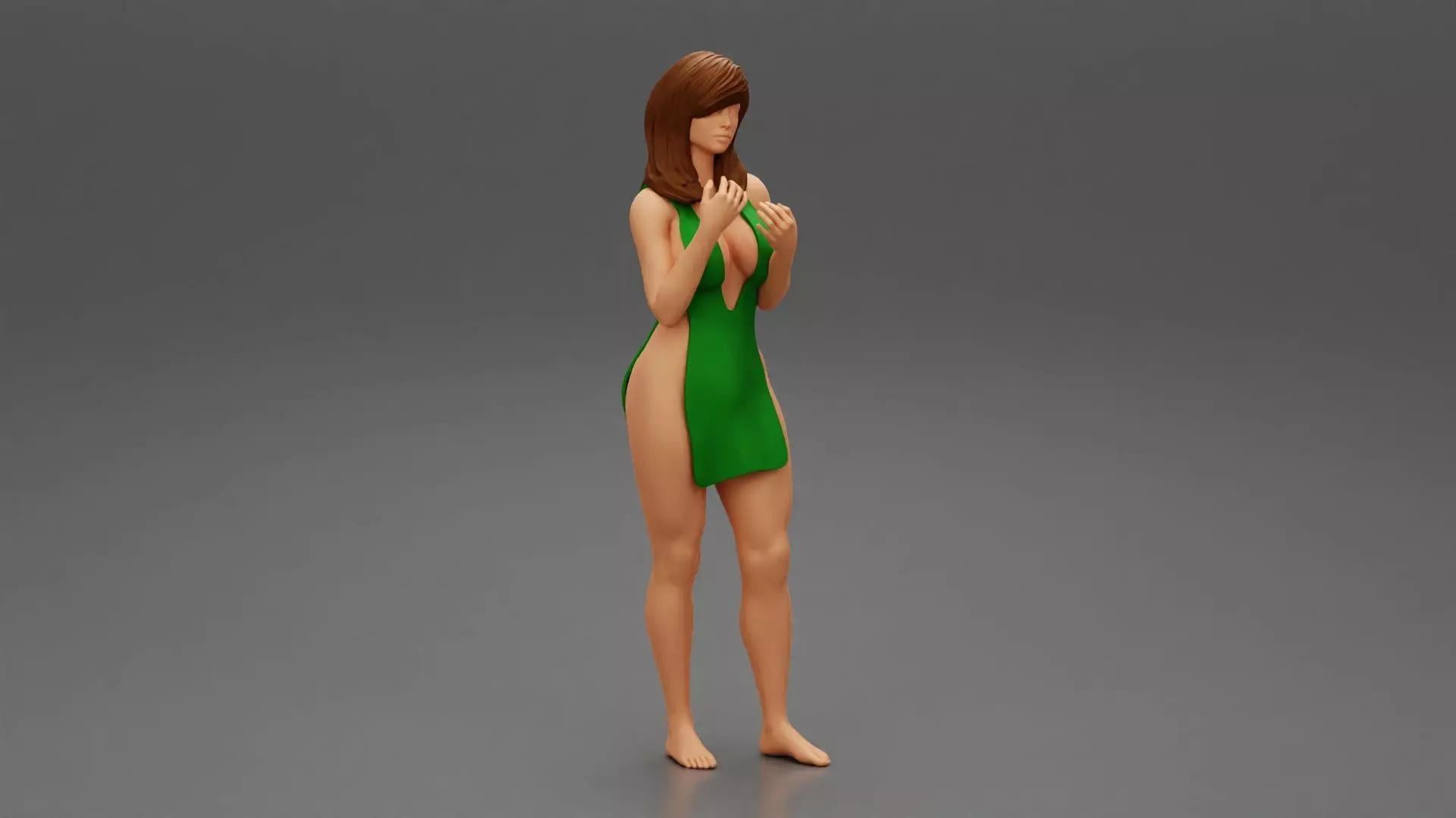 Beautiful Woman in Summer Backless Halter Dresse open side 3D print model