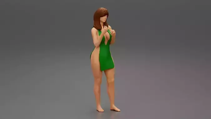 Beautiful Woman in Summer Backless Halter Dresse open side 3D print model