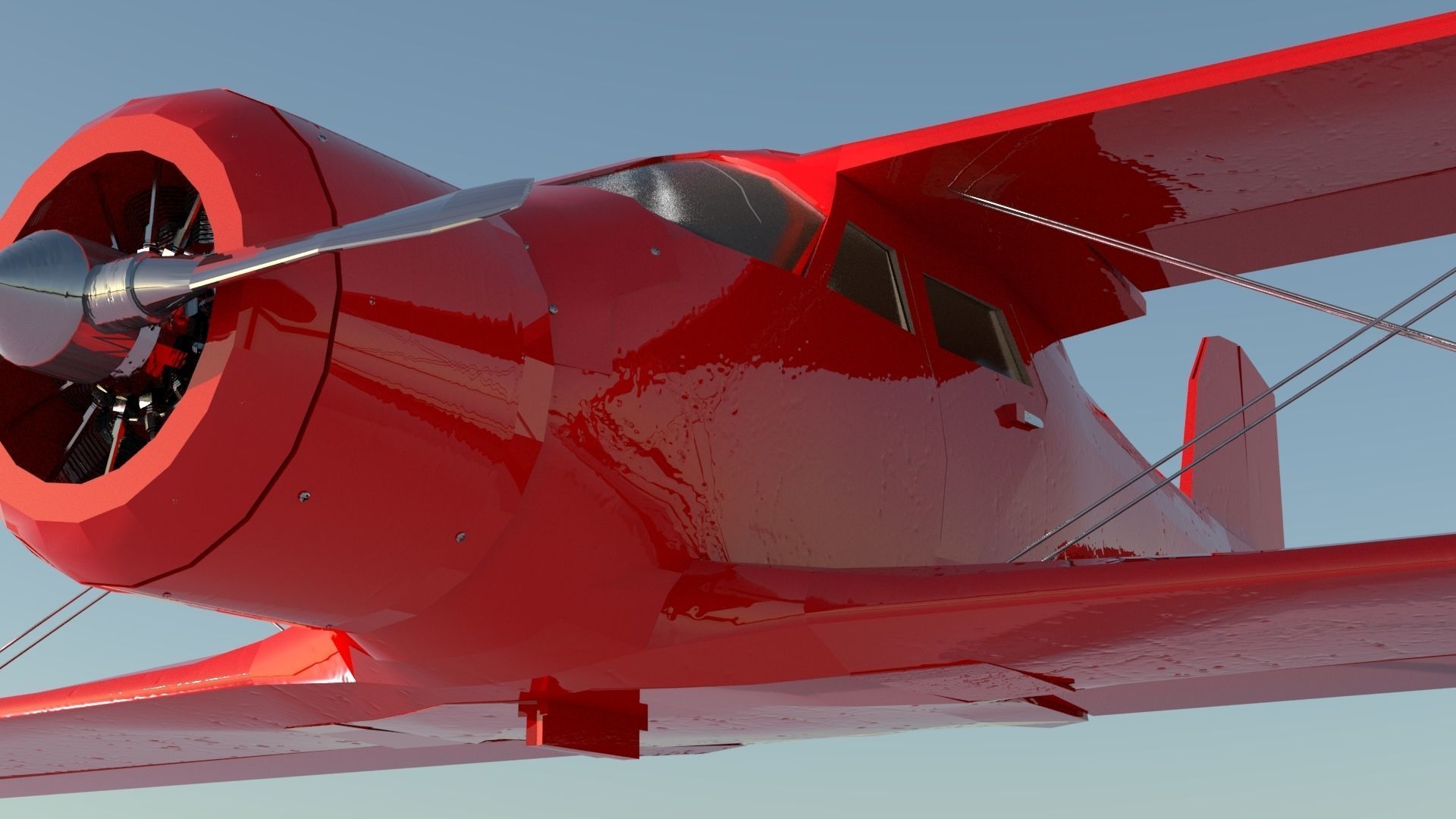 Airplane Beechcraft Model 17 Staggerwing Free low-poly 3D model_11