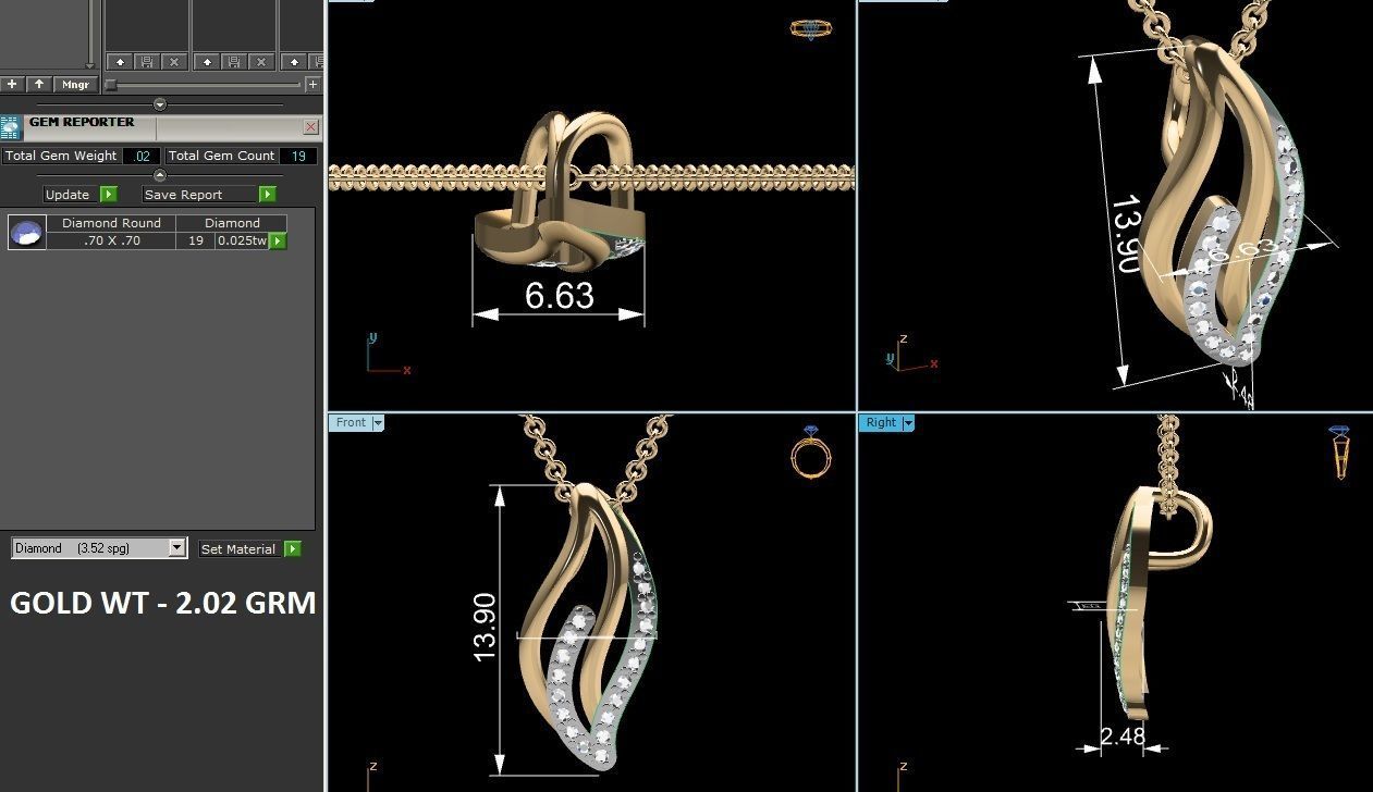 Women Diamond Pendant 3D print model_3