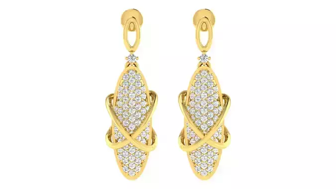 Solitaire Women Drop Earrings 3dm STL OBJ FBX Renders Details
