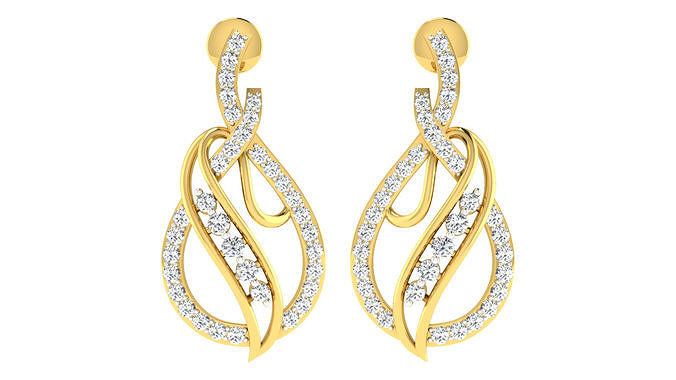 Solitaire Women Drop Earrings 3dm STL OBJ FBX Renders Details 3D print model