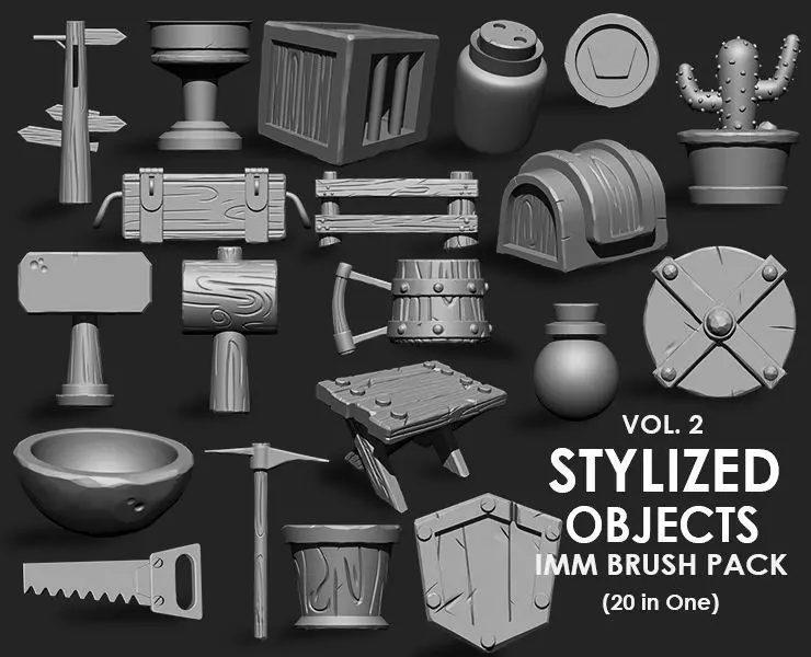Stylized Objects IMM Brush Pack 20 in One Vol 2 3D model