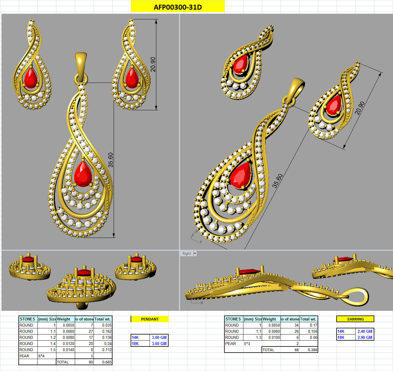 Women Pear Diamond Pendants 3dm STL OBJ FBX Renders Details 3D print model_8