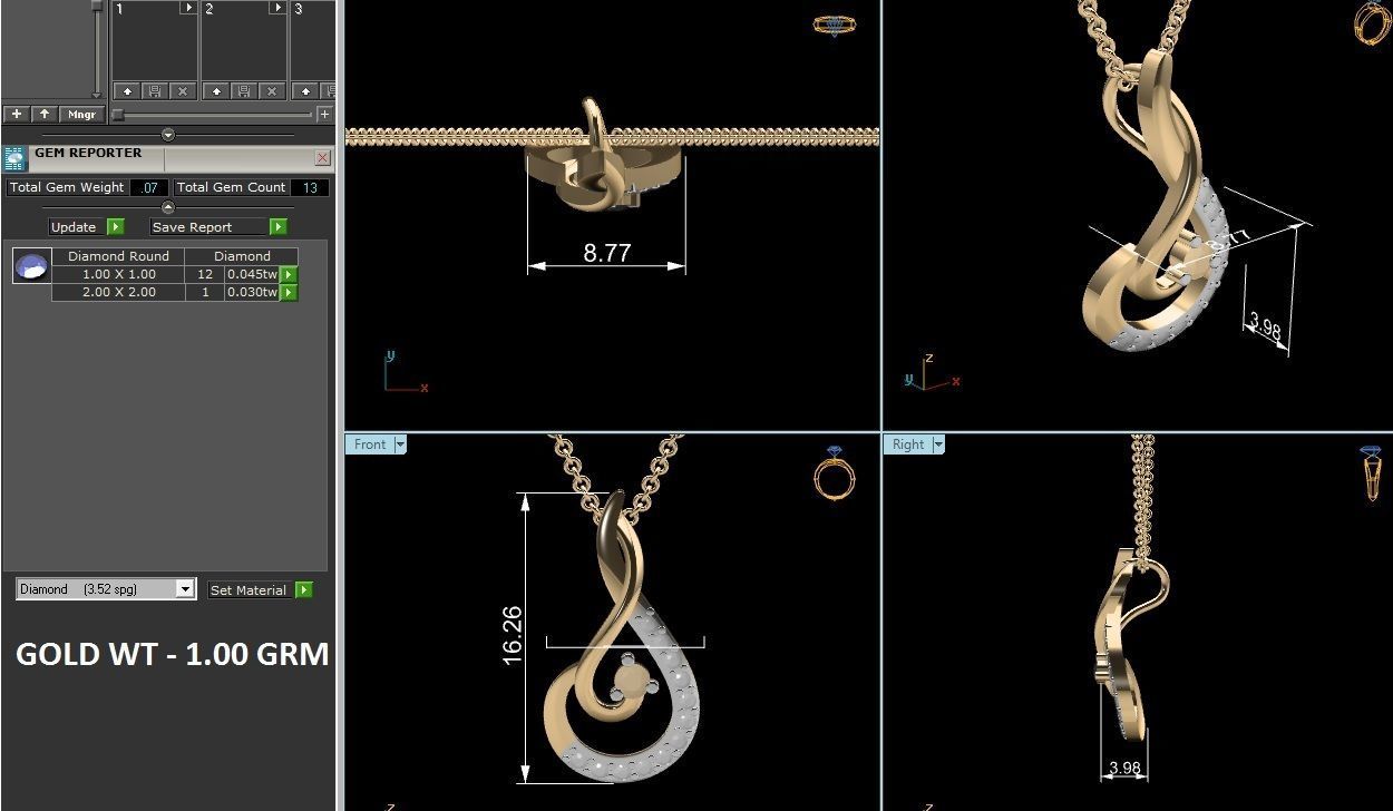 Women Diamond Pendant 3D print model_3