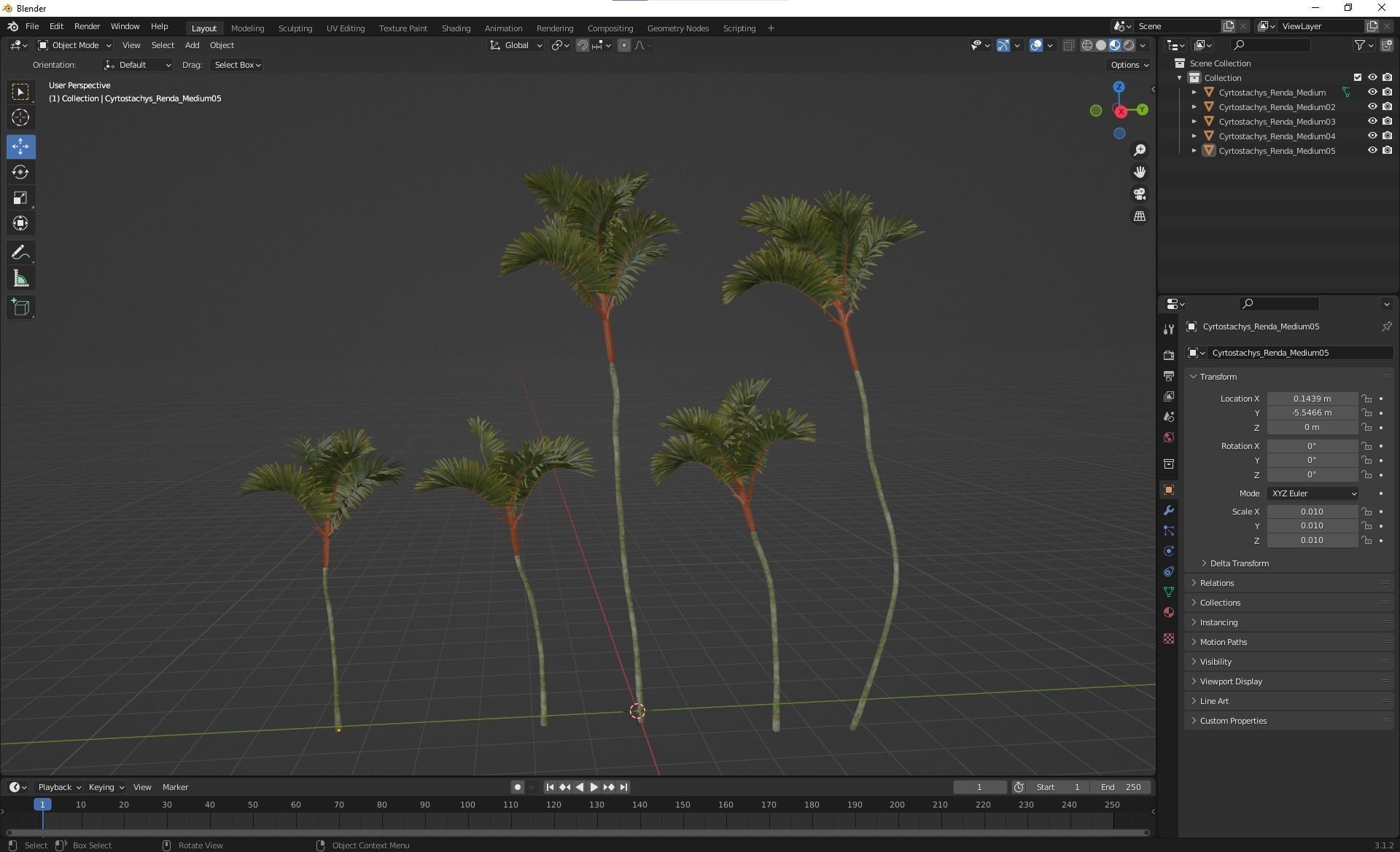 New Plant High detail Cyrtostachys Renda Medium 3D model_5
