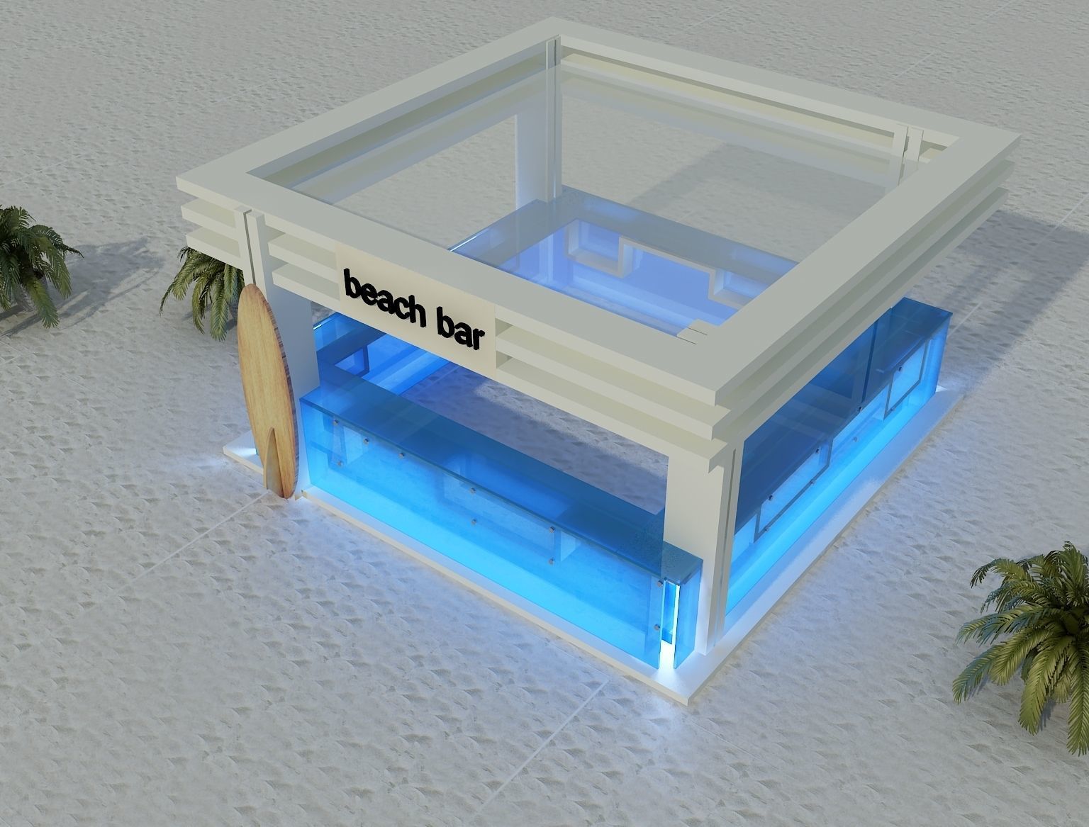 Beach Bar Area a85 White  3D model_2