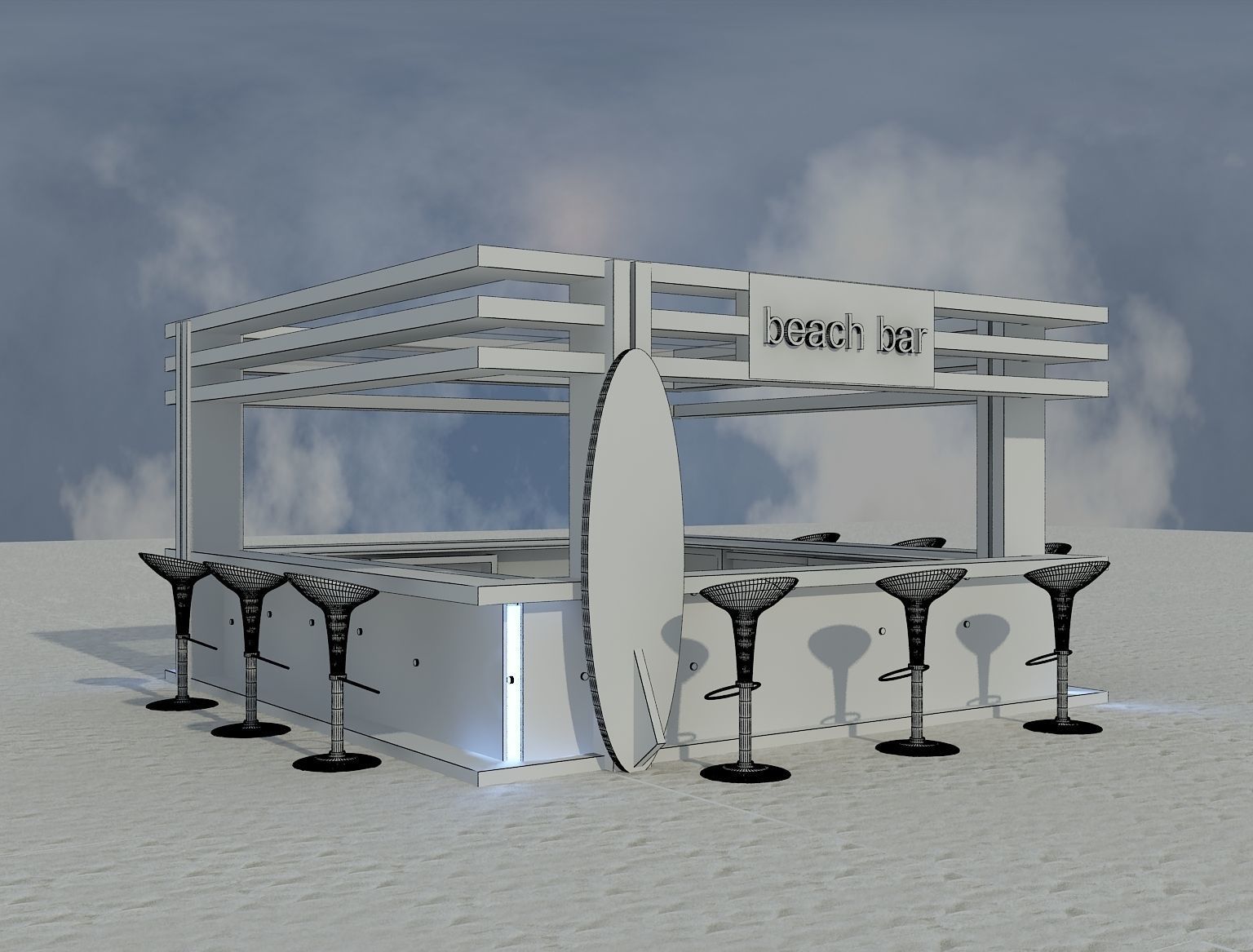 Beach Bar Area a85 White  3D model_1