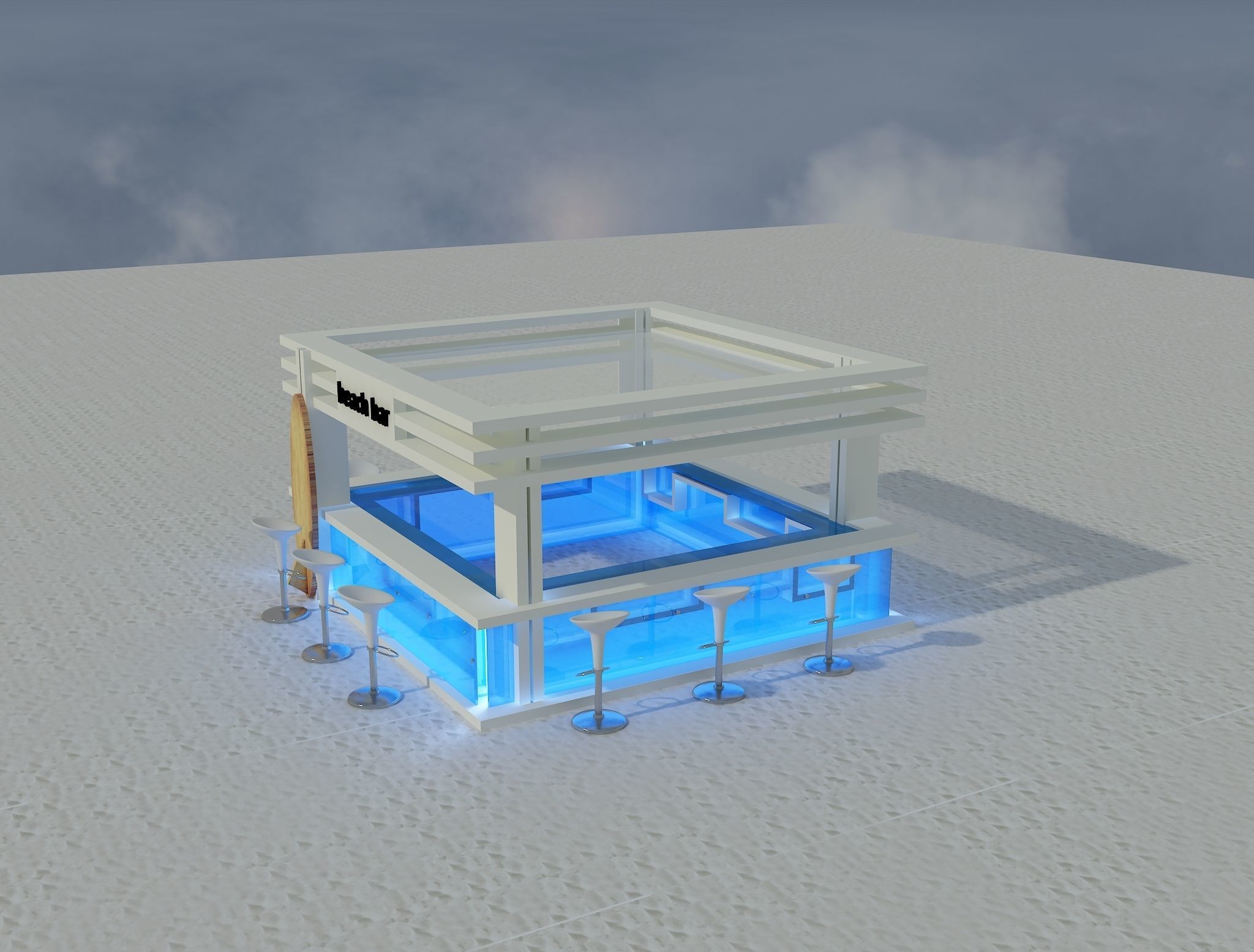 Beach Bar Area a85 White  3D model_8